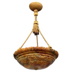 Swedish Art Deco, Pendant Light, Rope, Alabaster, Sweden, 1930s