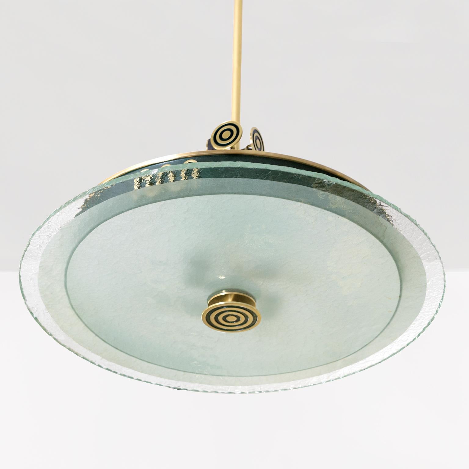 Swedish Art Deco Pendant of Patinated and Polished Brass from Bohlmarks In Good Condition In New York, NY