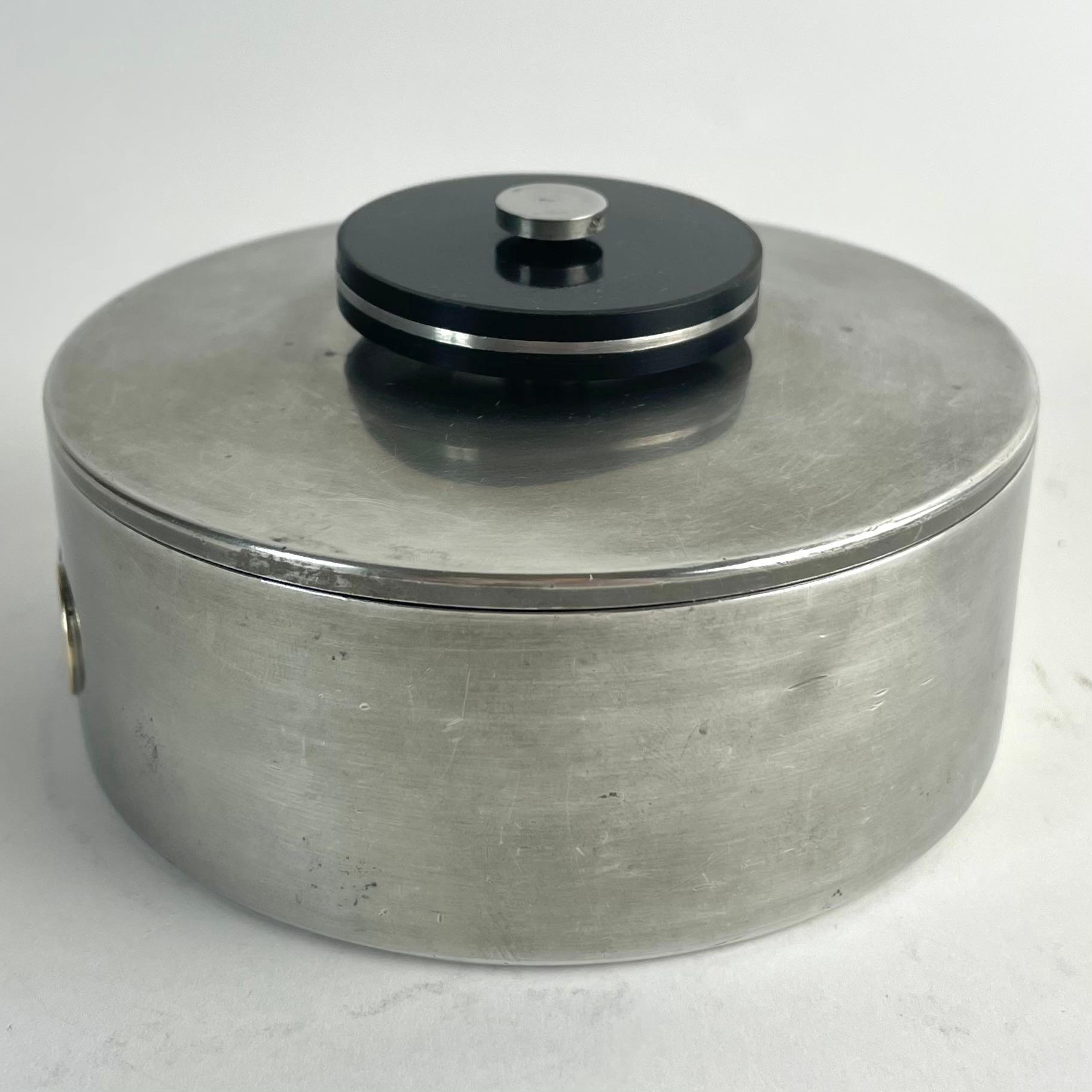 Swedish Art Deco Pewter, Bakelite, and Brass Lidded Box by GAB, 1935 For Sale 1