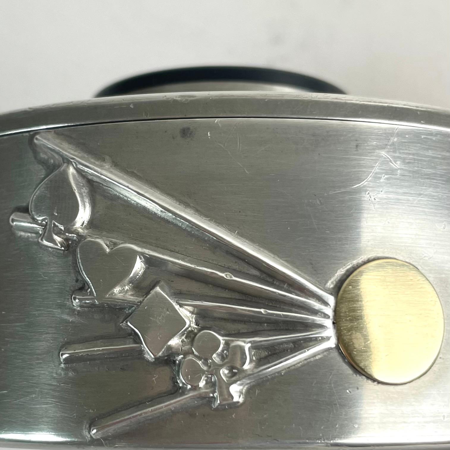 Swedish Art Deco Pewter, Bakelite, and Brass Lidded Box by GAB, 1935 For Sale 4