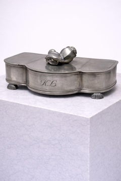 Boîte à bijoux suédoise Art déco en étain par GAB, 1933, intérieur en velours violet