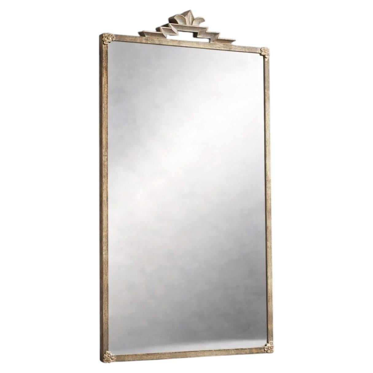 Swedish Modern Art Deco Pewter Mirror with Stylized Crest, circa 1930s