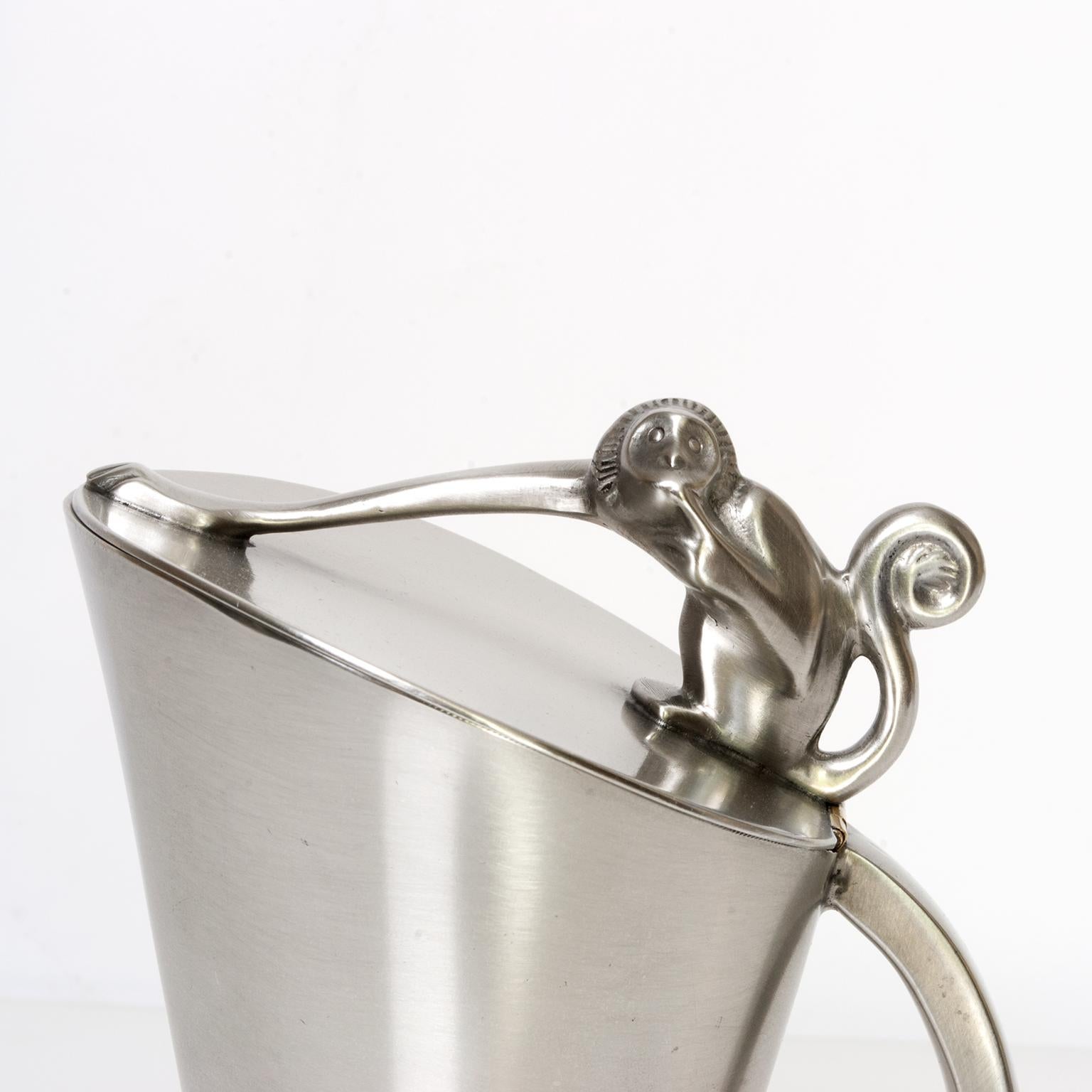 Scandinavian Modern Swedish Art Deco Pewter Pitcher with Monkey from G.A.B, 1933 For Sale