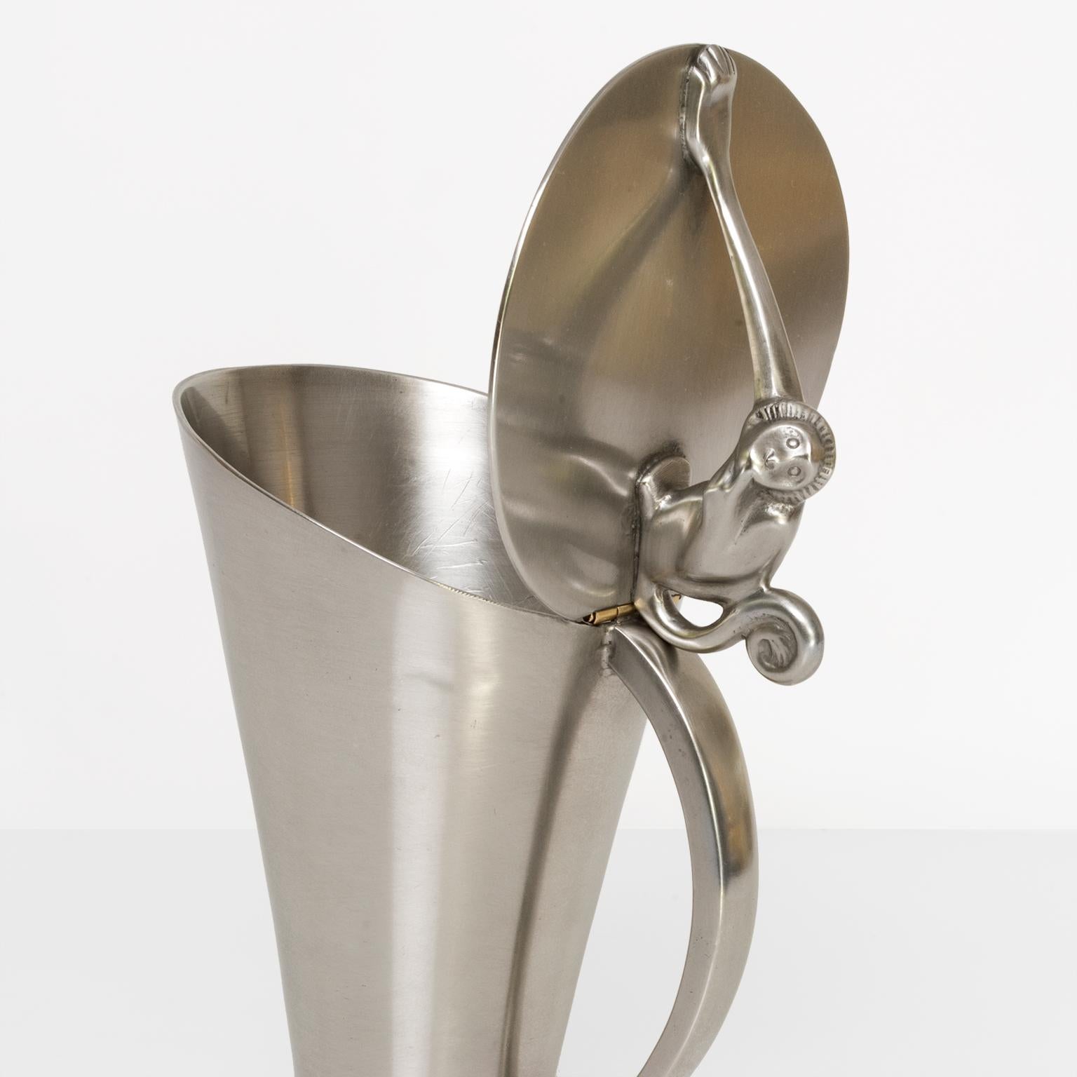 Scandinavian Swedish Art Deco Pewter Pitcher with Monkey from G.A.B, 1933 For Sale