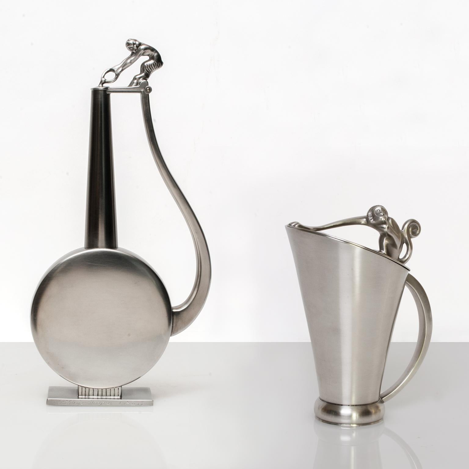 Polished Swedish Art Deco Pewter Pitcher with Monkey from G.A.B, 1933 For Sale