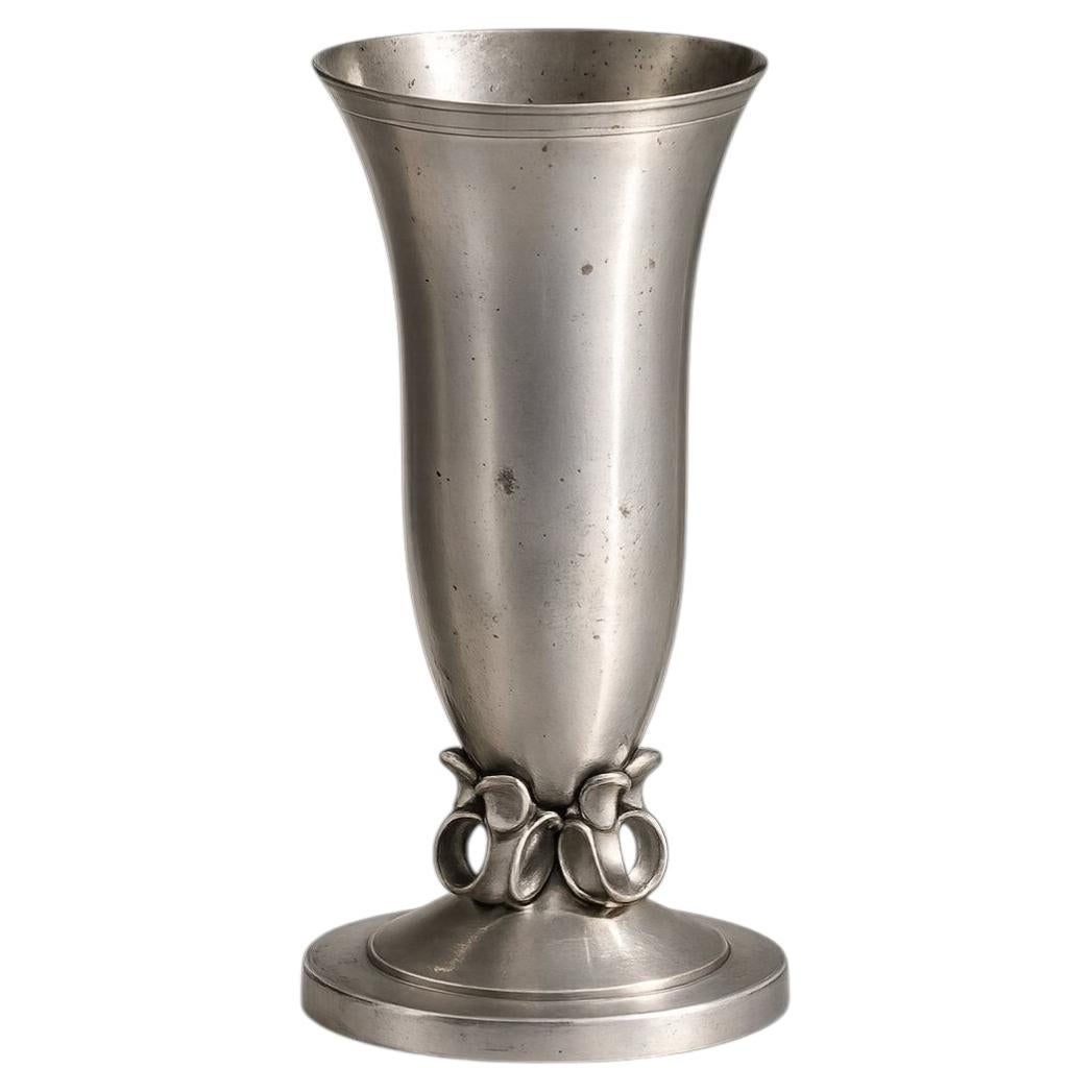 Swedish Art Deco Pewter Vase by GAB with Sculptural Ring Base, 1935