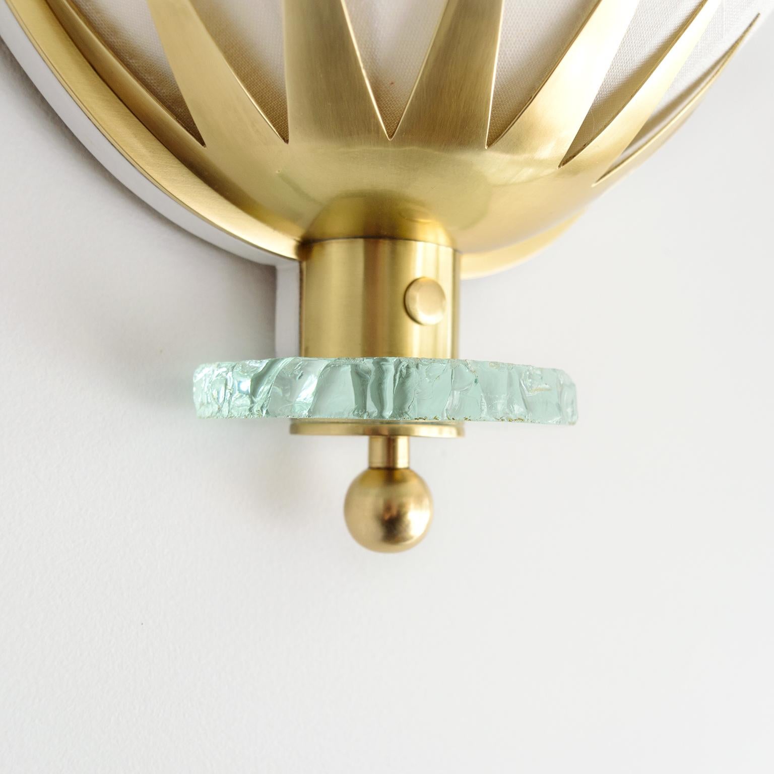 Swedish Art Deco, Scandinavian Modern Brass and Glass Sconces with Fabric Shades 3