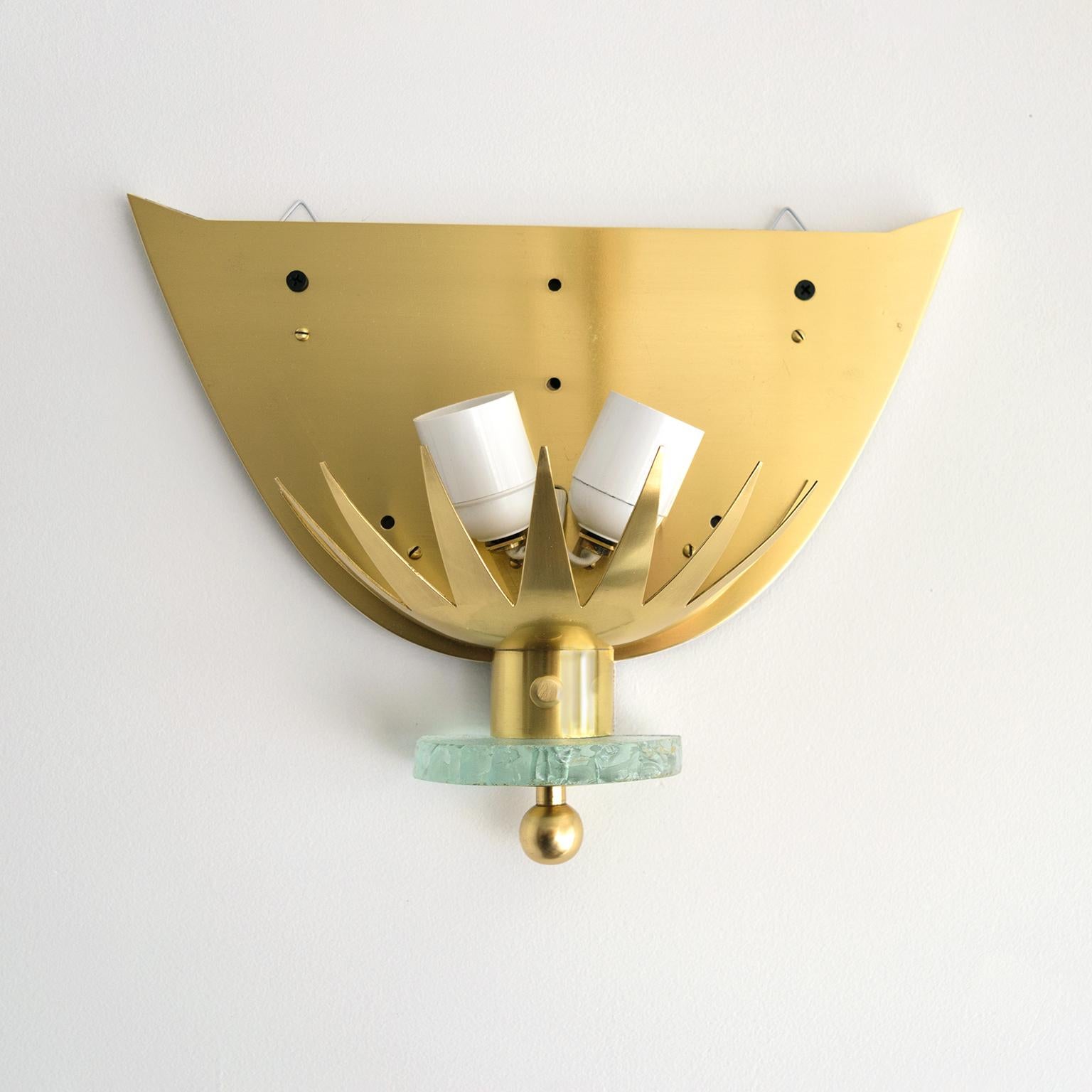 Swedish Art Deco, Scandinavian Modern Brass and Glass Sconces with Fabric Shades 4
