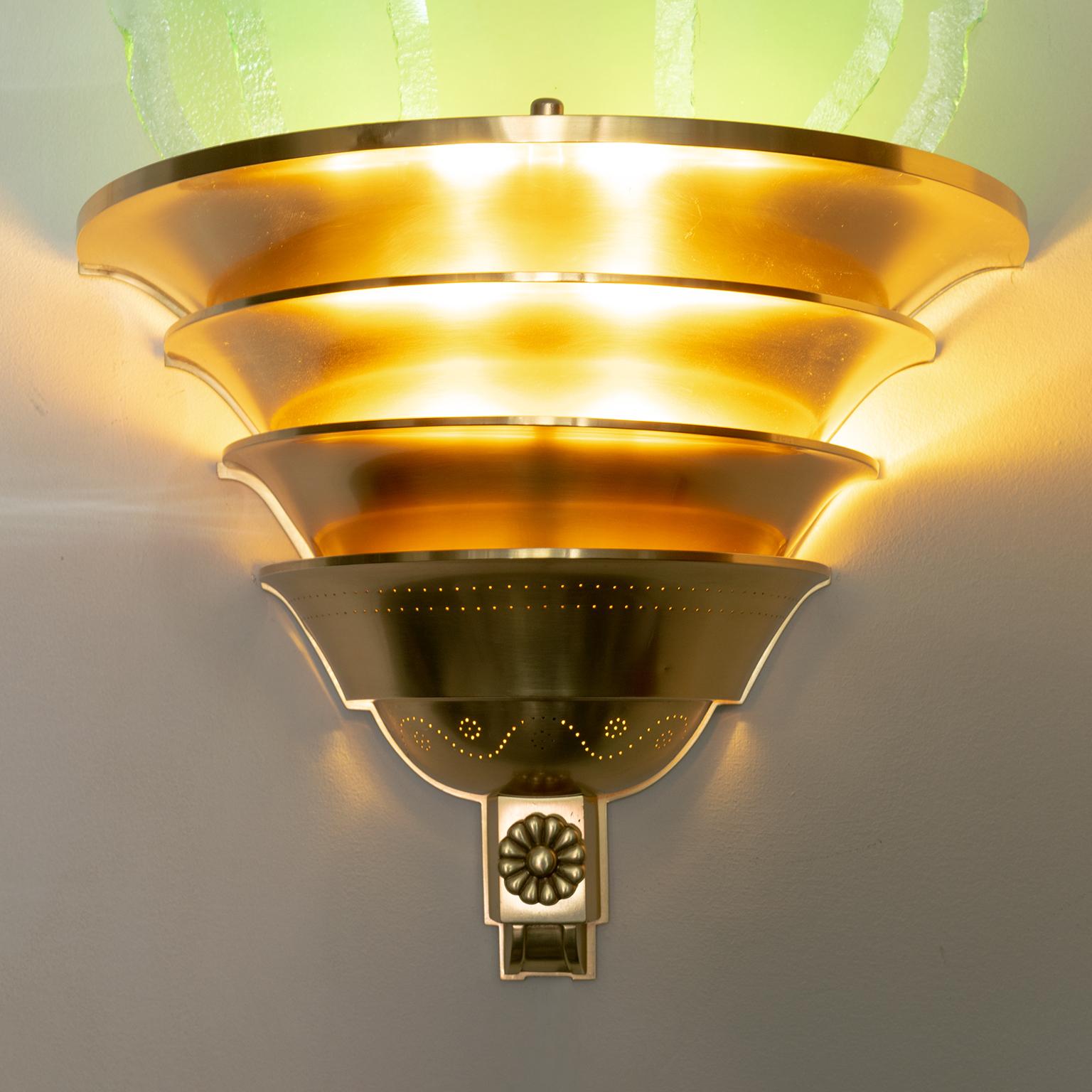 Swedish Art Deco Swedish Grace Brass Sconce with Glass Flames For Sale 5
