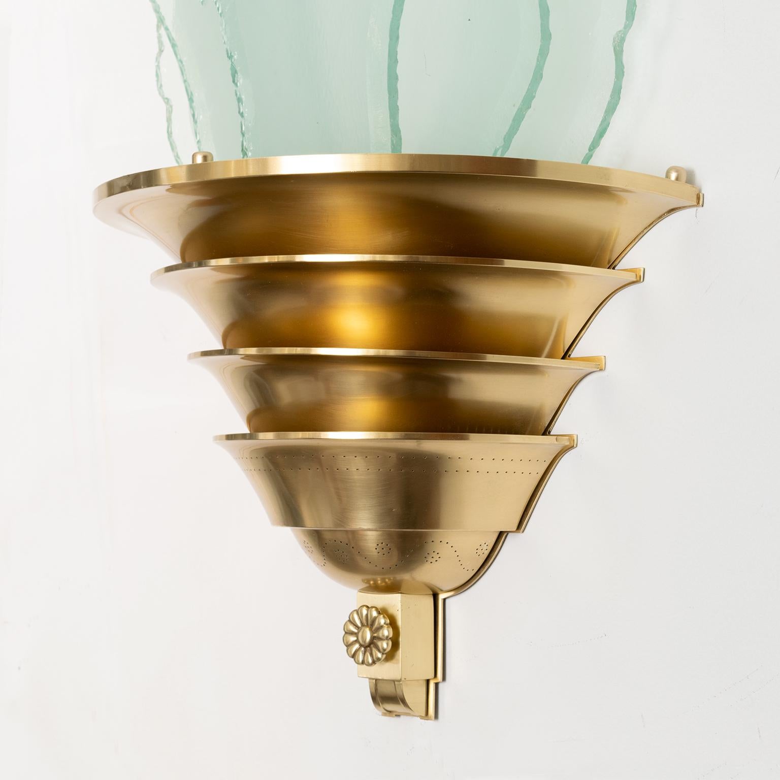 Swedish Art Deco Swedish Grace Brass Sconce with Glass Flames For Sale 1