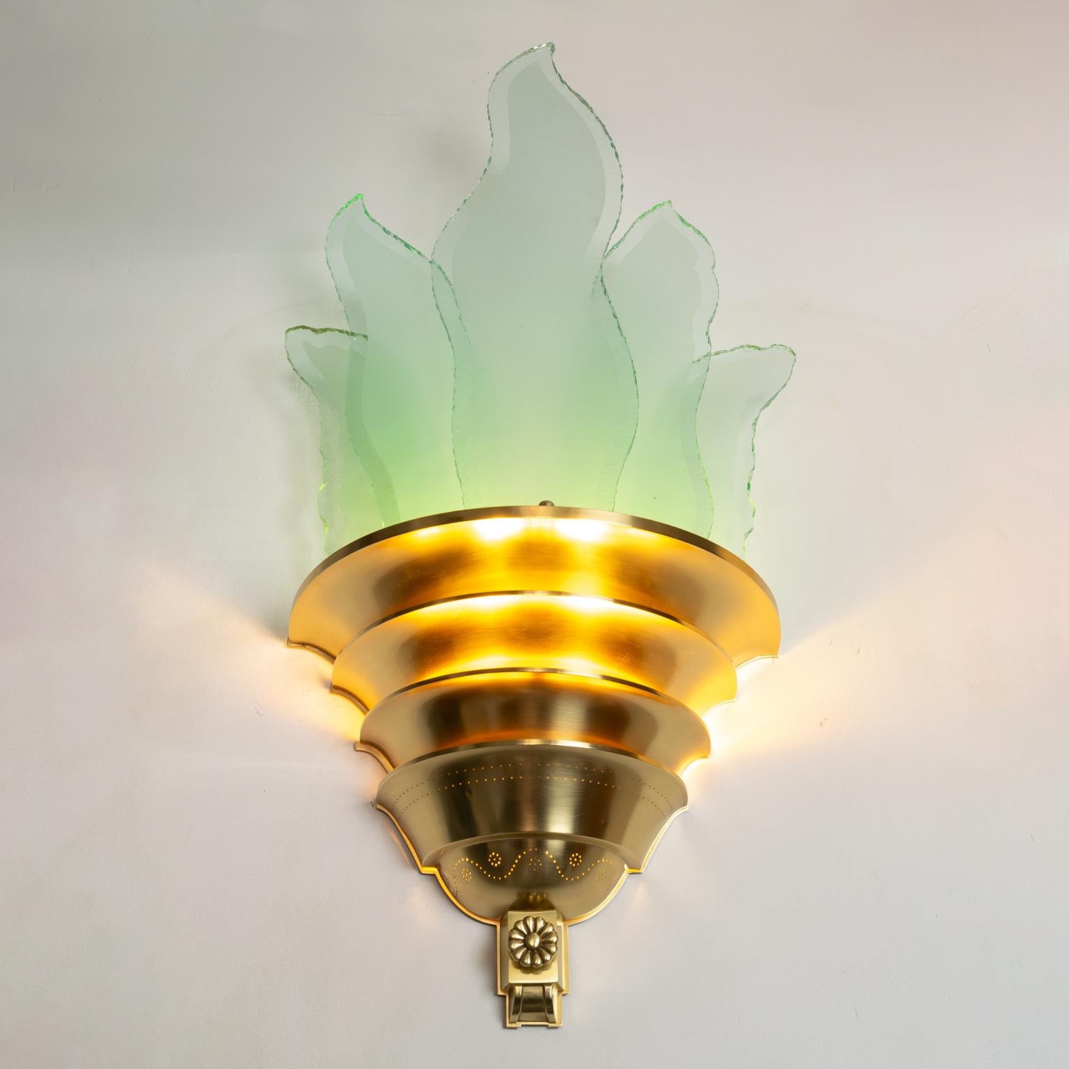 Swedish Art Deco Swedish Grace Brass Sconce with Glass Flames For Sale 4
