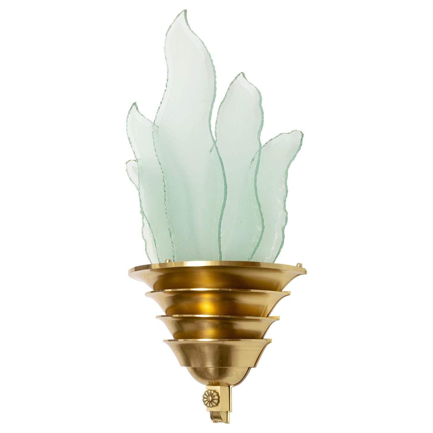 Swedish Art Deco Swedish Grace Brass Sconce with Glass Flames For Sale