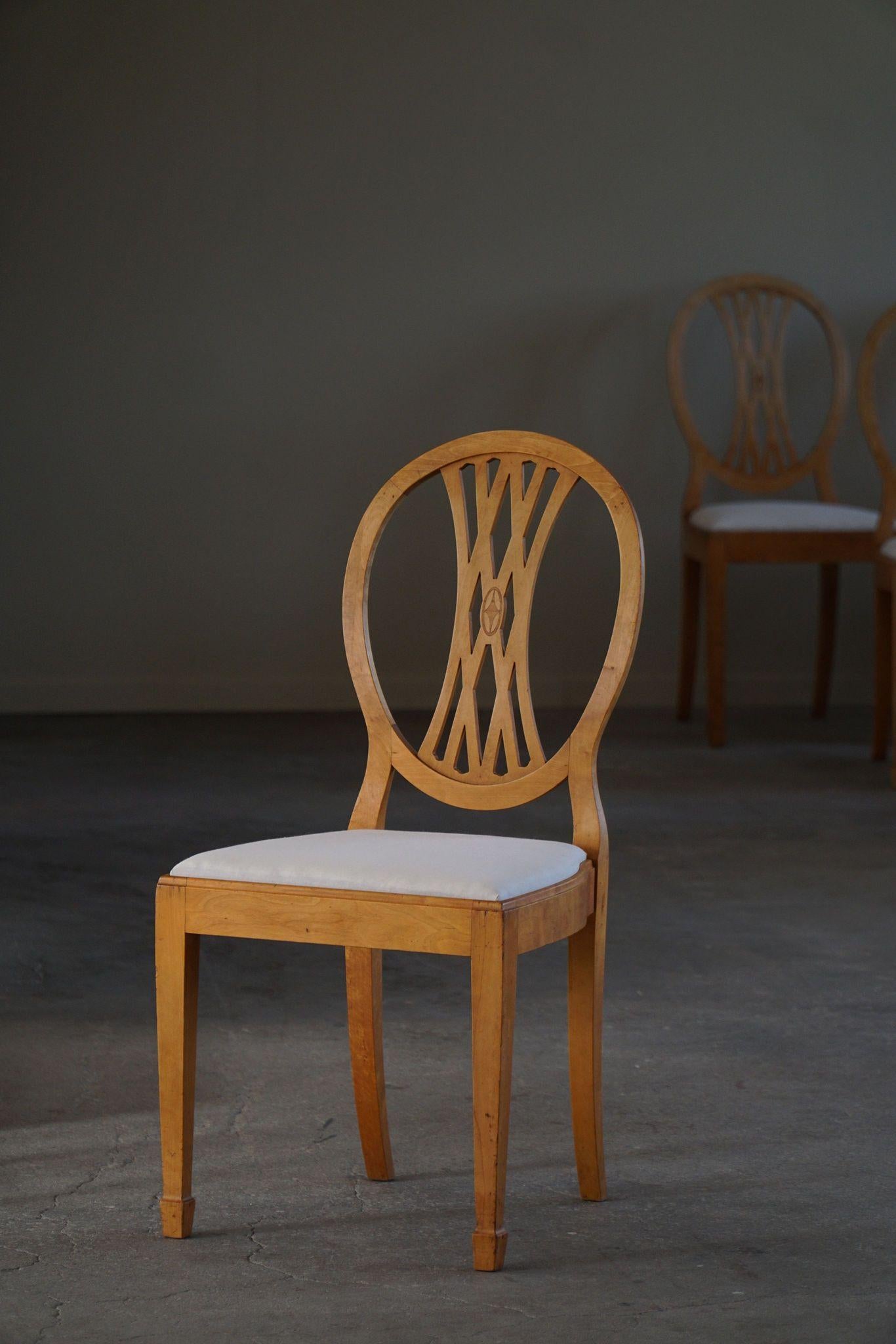 Linen Swedish Art Deco, Set of 10 Chairs in Birch, Early 20th Century, Gustavian Style