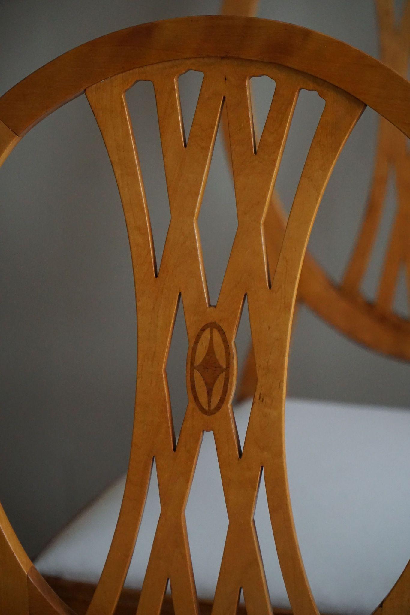 Swedish Art Deco, Set of 10 Chairs in Birch, Early 20th Century, Gustavian Style 13