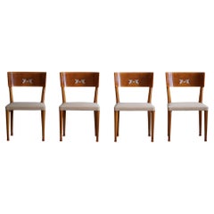 Swedish Art Deco, Set of 4 Klismos Chairs in Birch & Elm, Griffin Inlays, 1930s