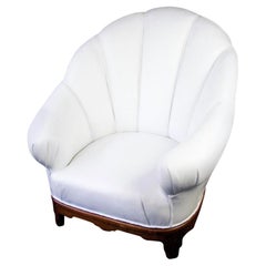 Swedish Art Deco Shellback Armchair White Italian Leather Fluted Decorations A