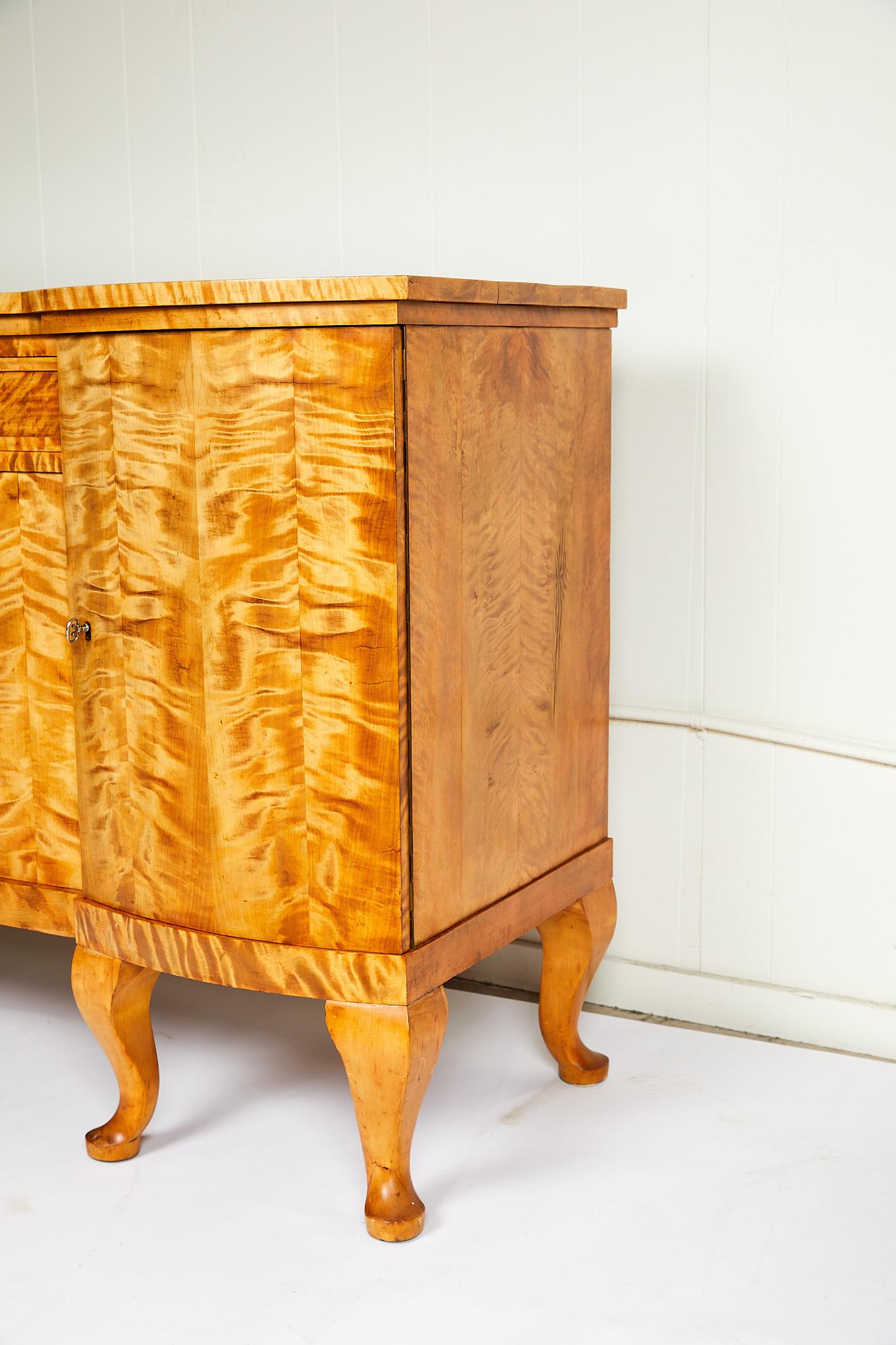 20th Century Swedish Art Deco Sideboard of Bookmatched Golden Flame Birch