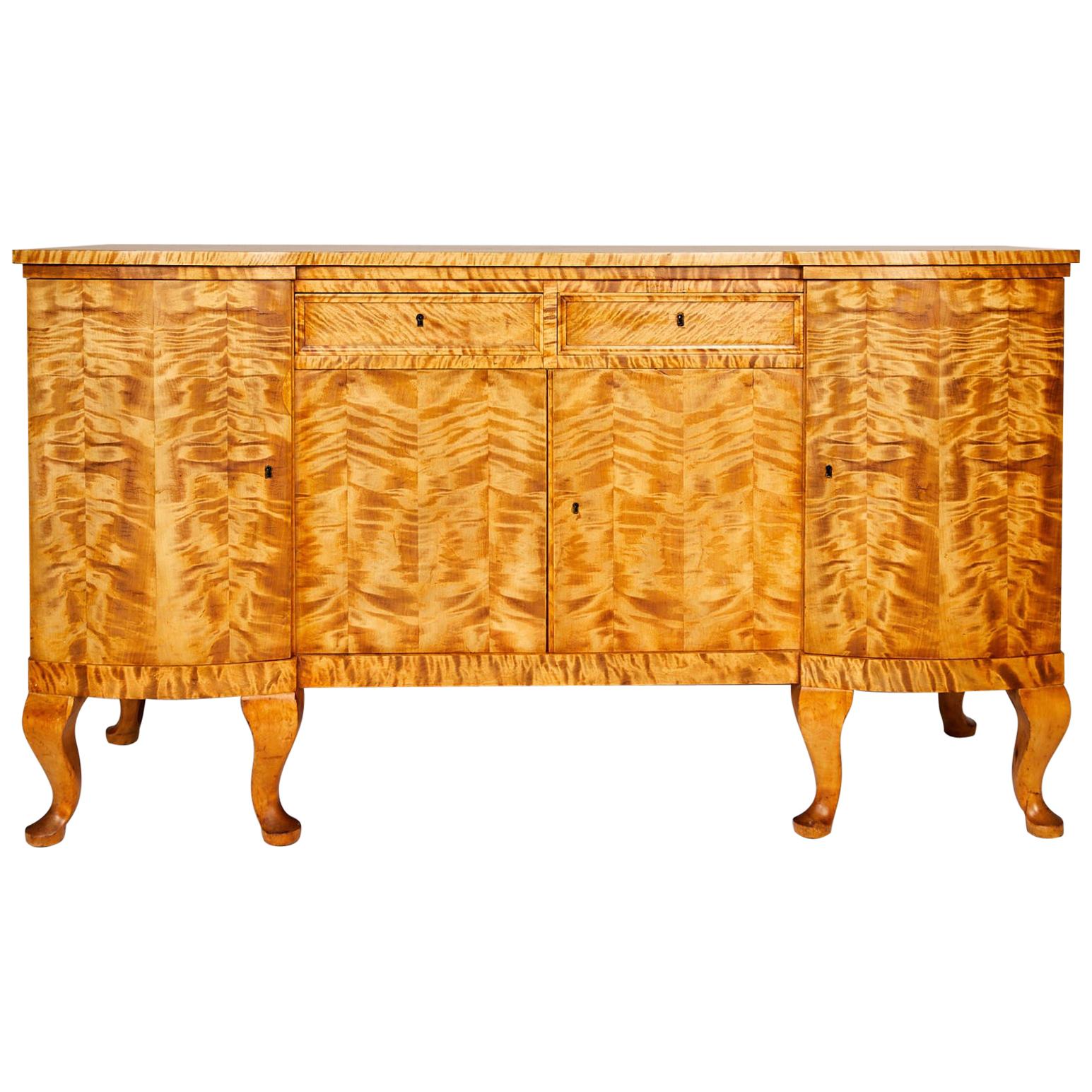 Swedish Art Deco Sideboard of Bookmatched Golden Flame Birch