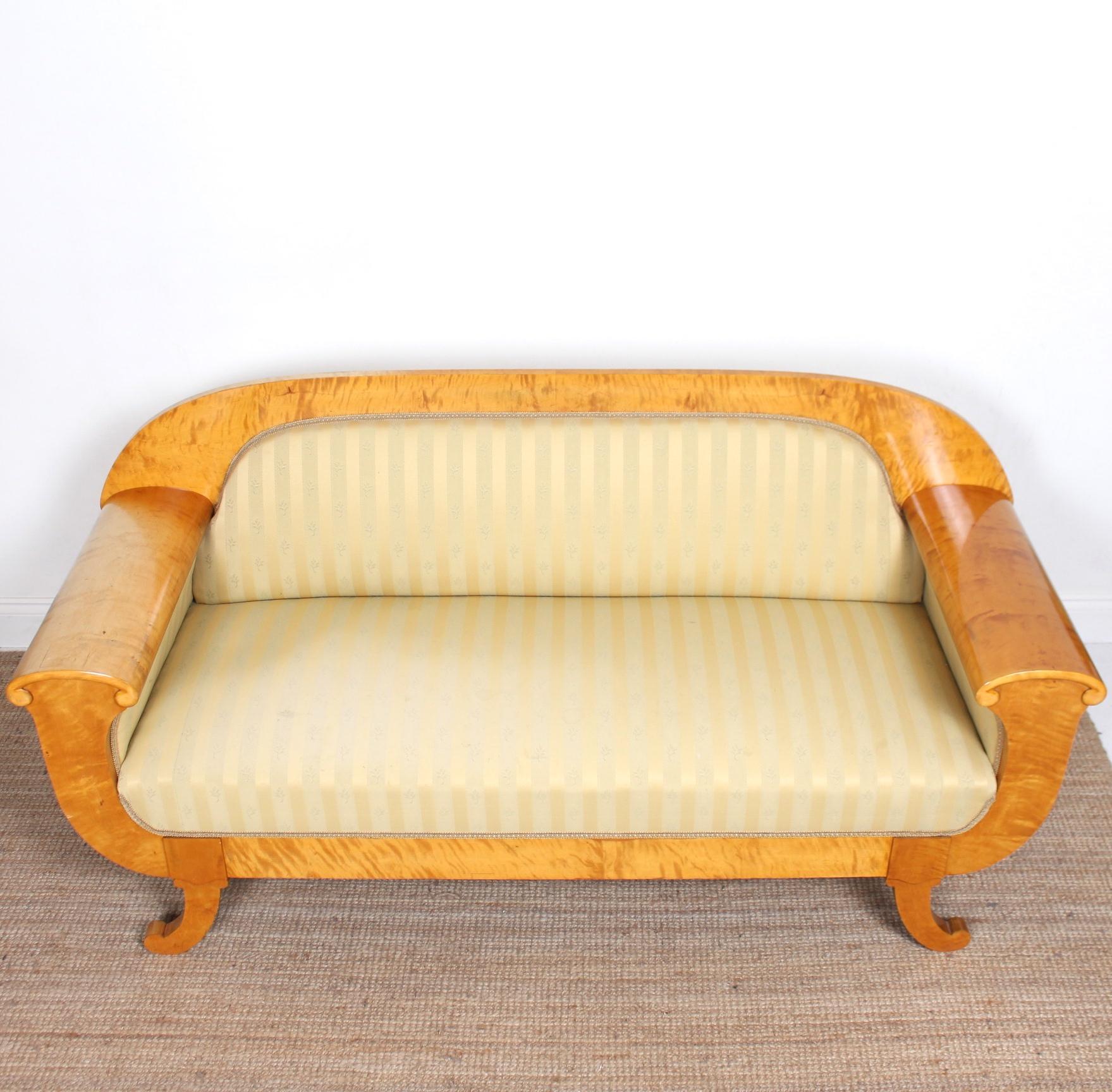 Early 20th Century Swedish Art Deco Sofa Burl Satinwood For Sale