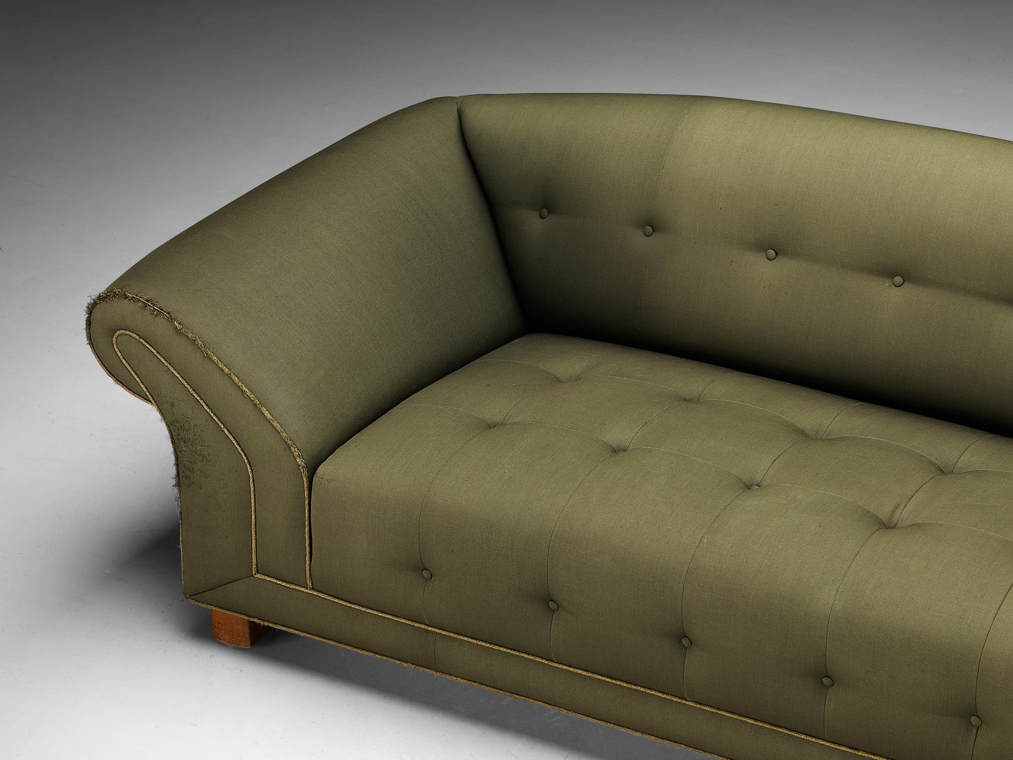 Swedish Art Deco Sofa in Olive Green Upholstery  In Good Condition For Sale In Waalwijk, NL