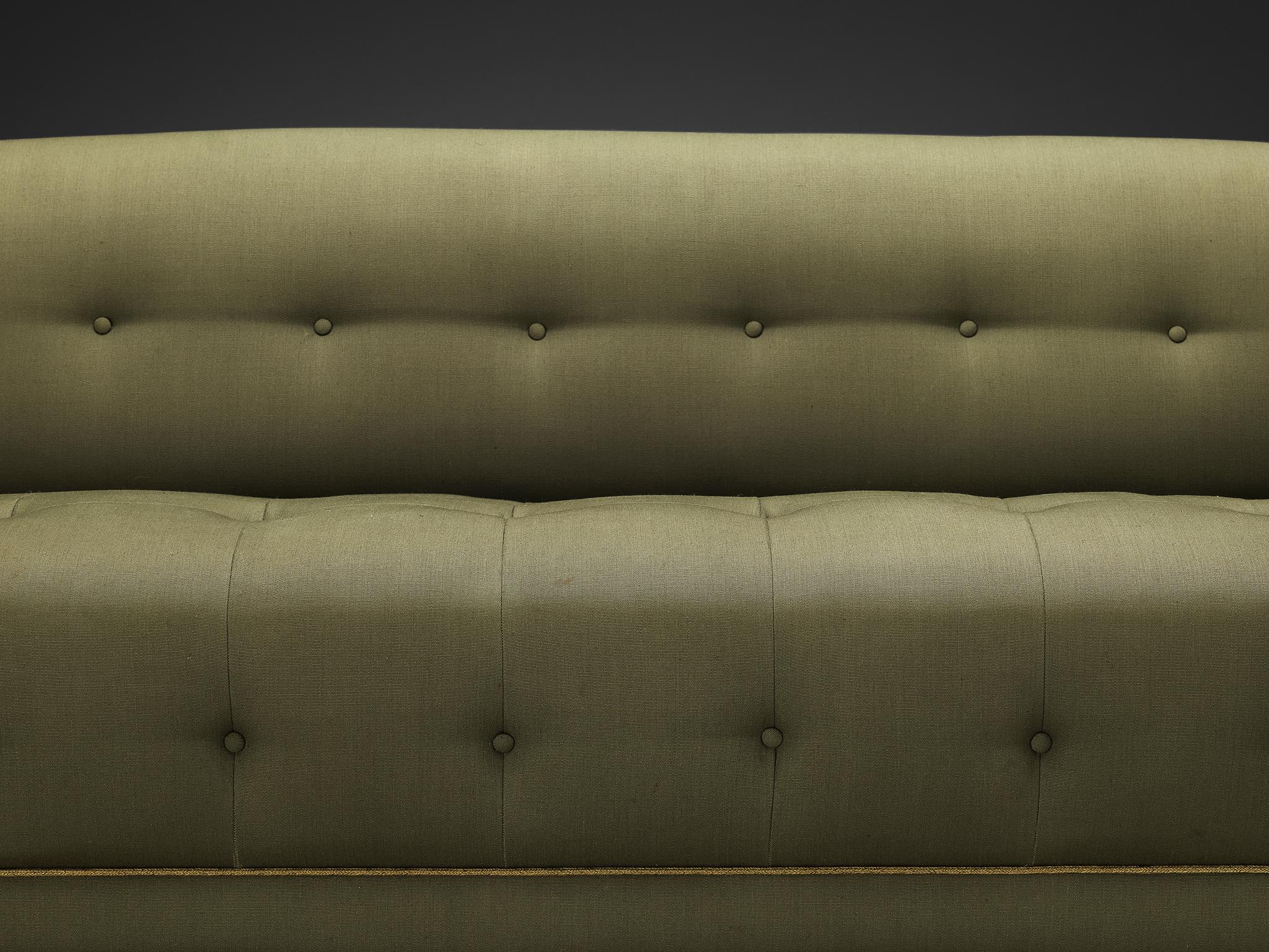 Fabric Swedish Art Deco Sofa in Olive Green Upholstery  For Sale
