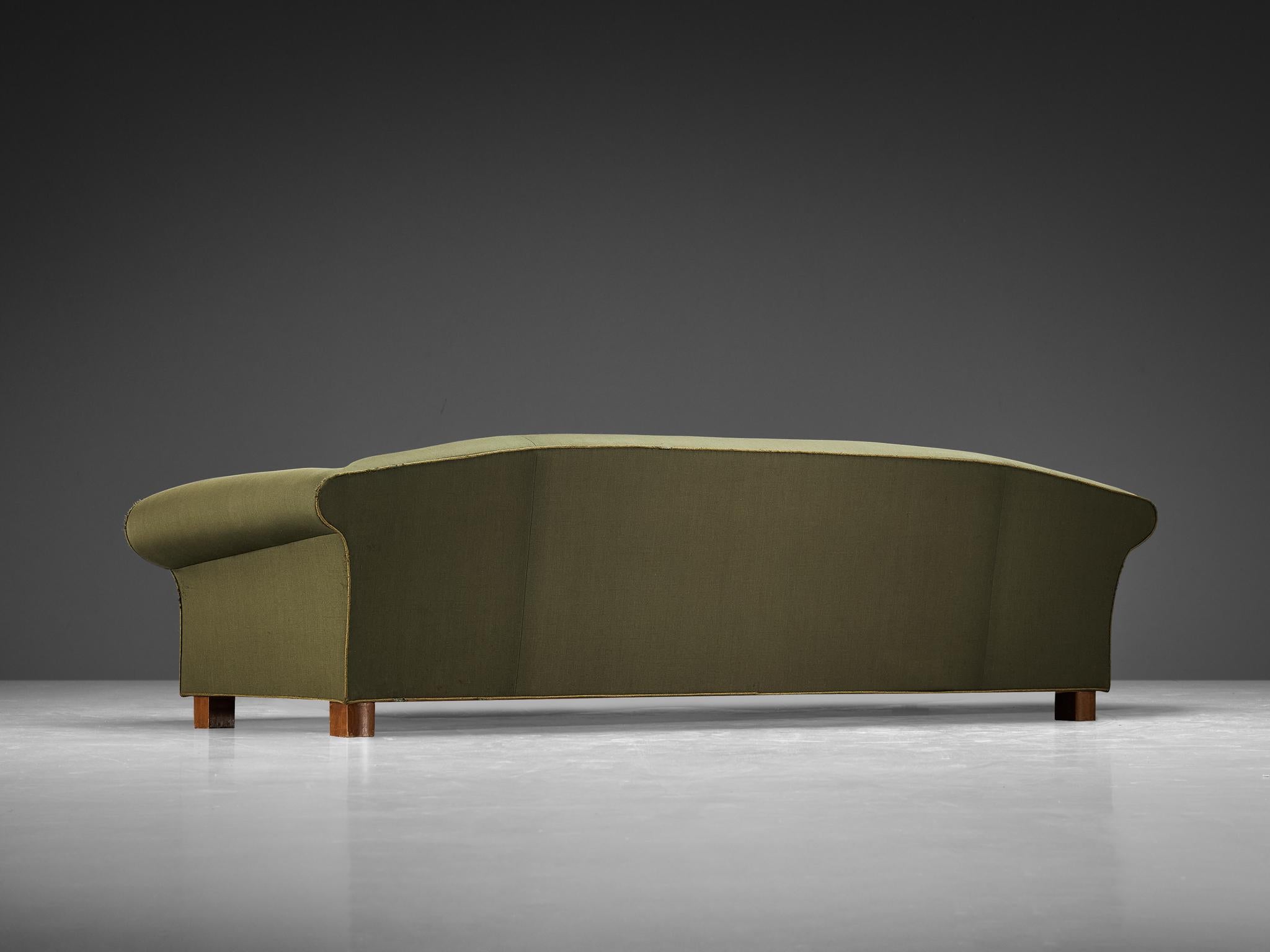 Swedish Art Deco Sofa in Olive Green Upholstery  For Sale 1
