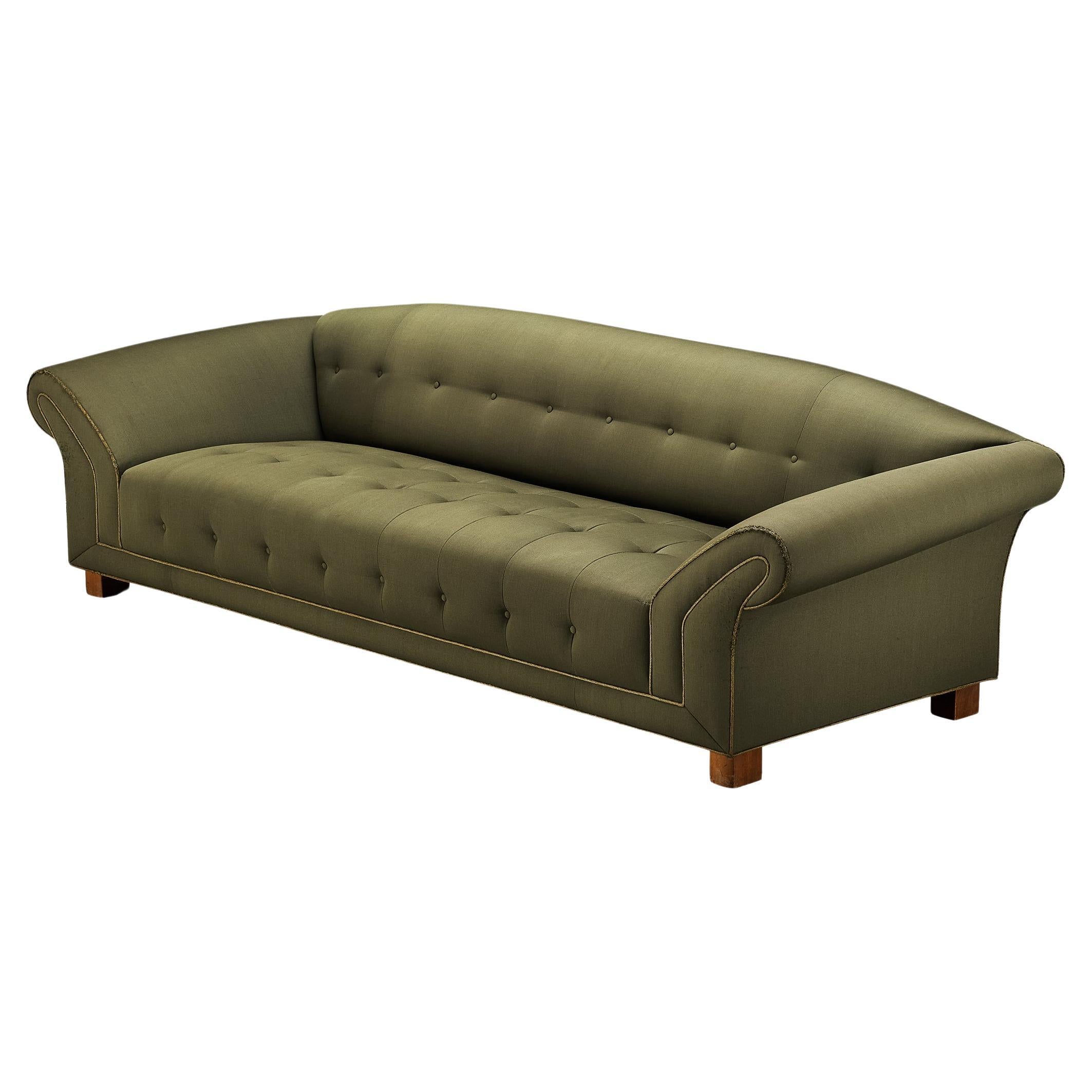 Swedish Art Deco Sofa in Olive Green Upholstery  For Sale