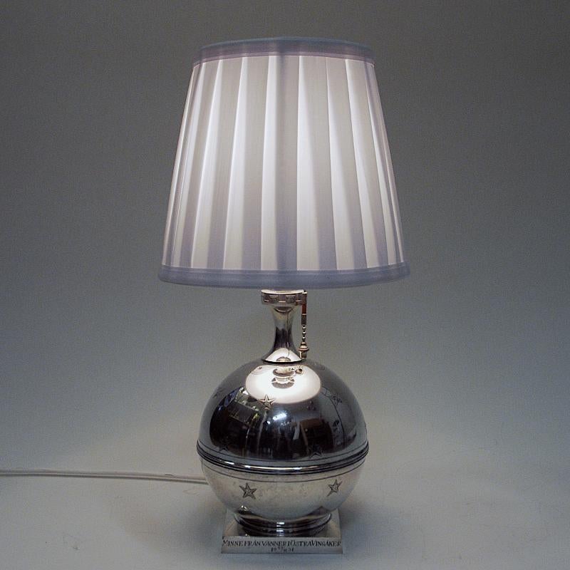 Polished Swedish Art Deco Sphere Shaped Silverplated Tablelamp by Gab 1929
