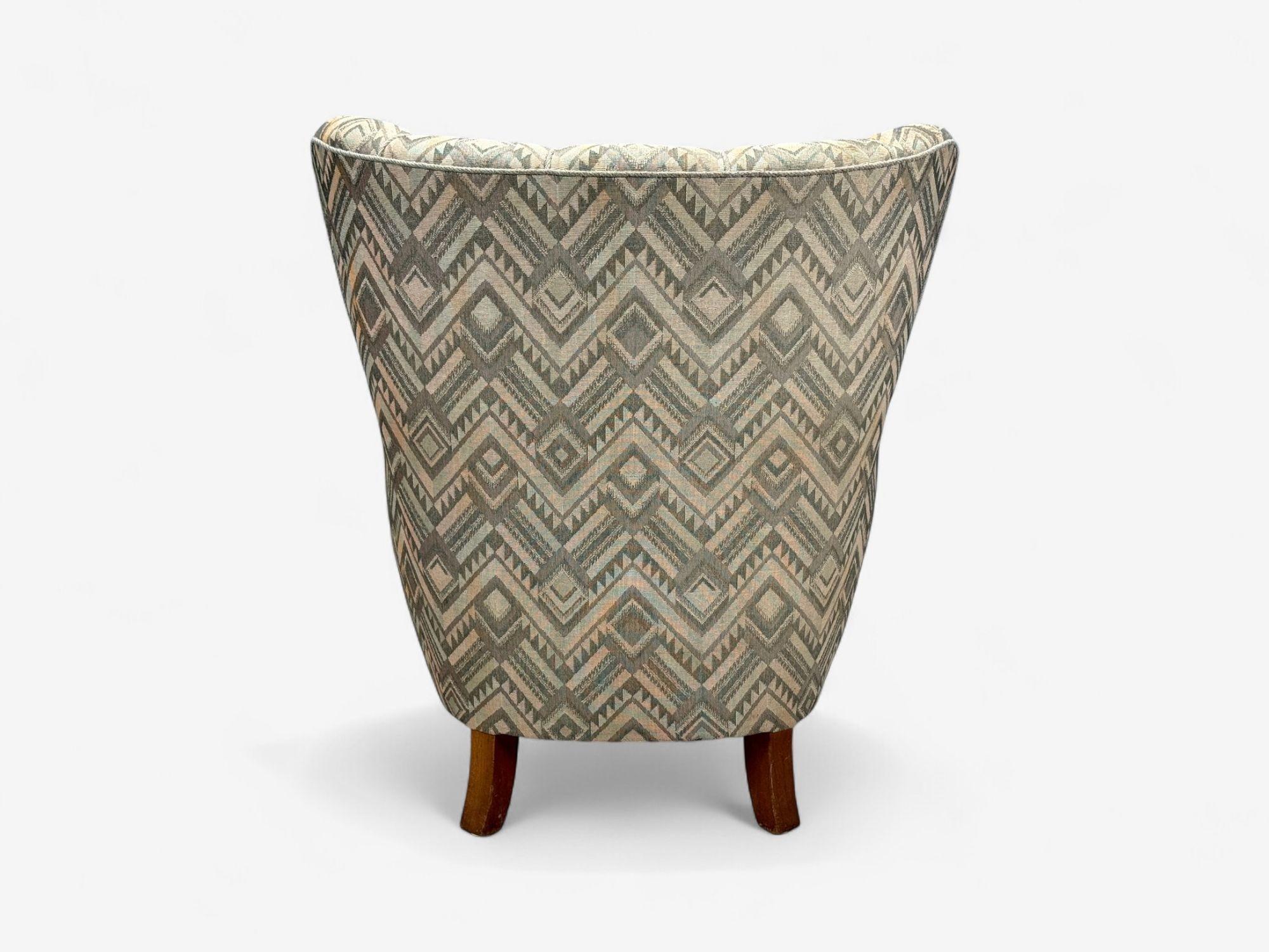 Sedie da salotto svedesi Art Deco, legno macchiato, tessuto, organico, Svezia, anni '70 8