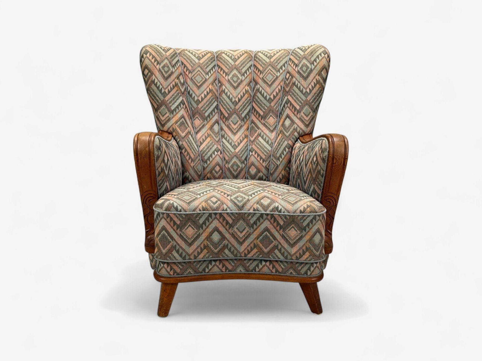 Sedie da salotto svedesi Art Deco, legno macchiato, tessuto, organico, Svezia, anni '70 In condizioni buone a Manhasset, NY