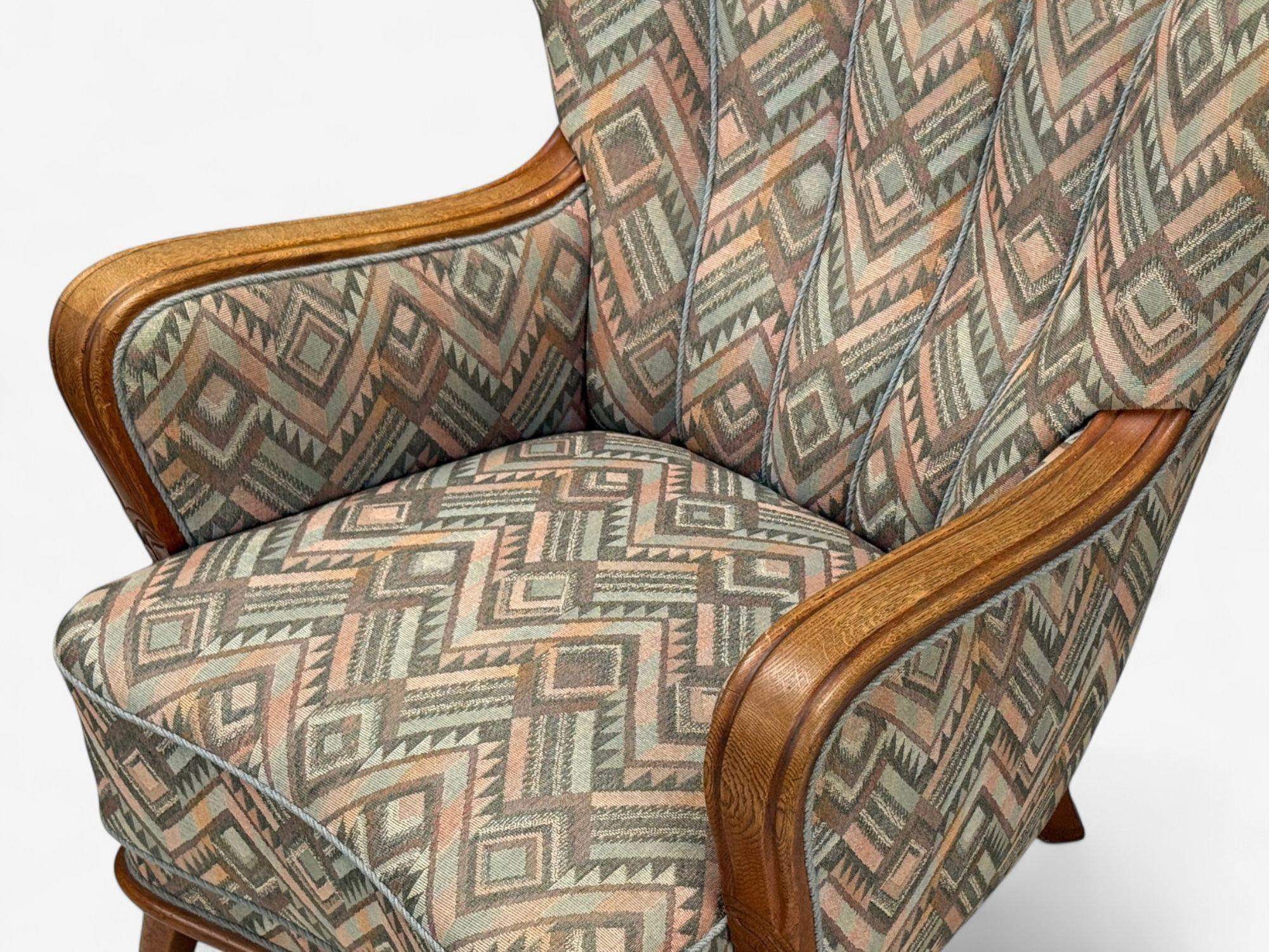 Sedie da salotto svedesi Art Deco, legno macchiato, tessuto, organico, Svezia, anni '70 1