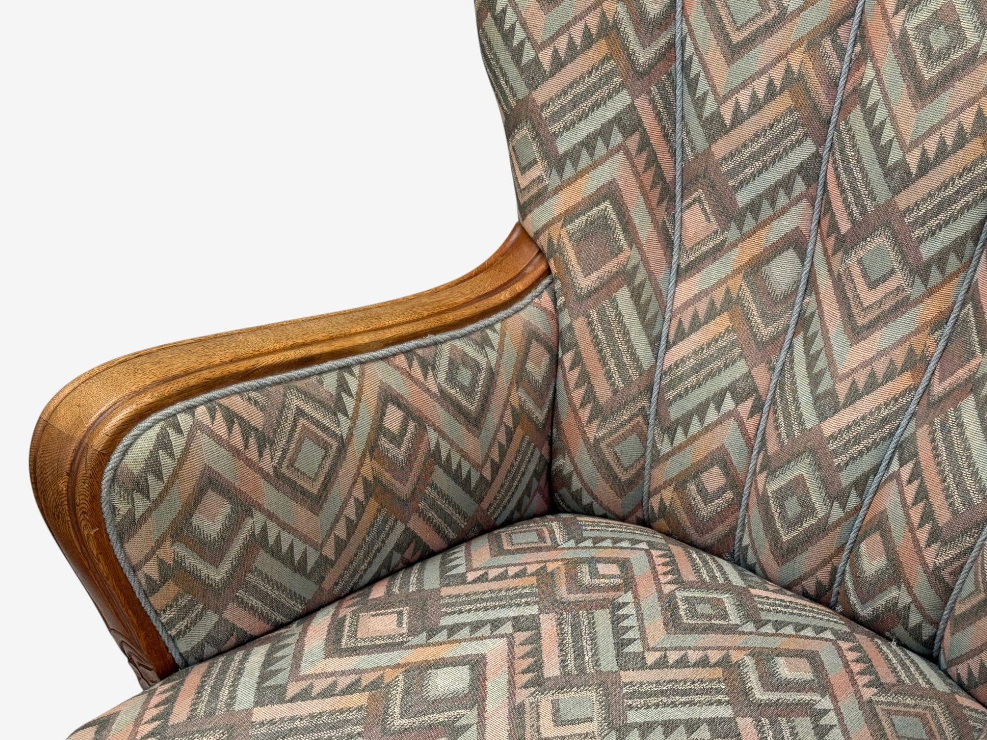 Sedie da salotto svedesi Art Deco, legno macchiato, tessuto, organico, Svezia, anni '70 2