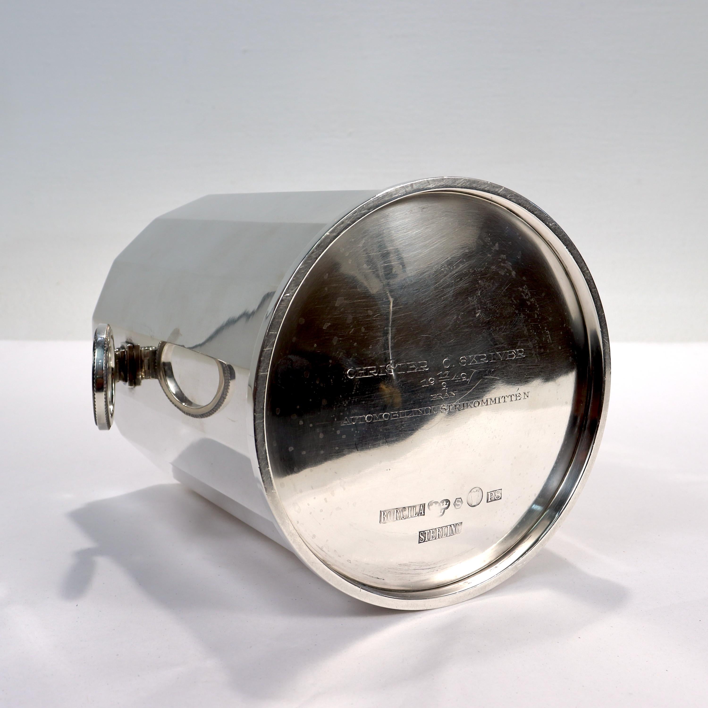 Swedish Art Deco Sterling Silver Canister or Humidor by Erik Fleming for Borgila For Sale 7