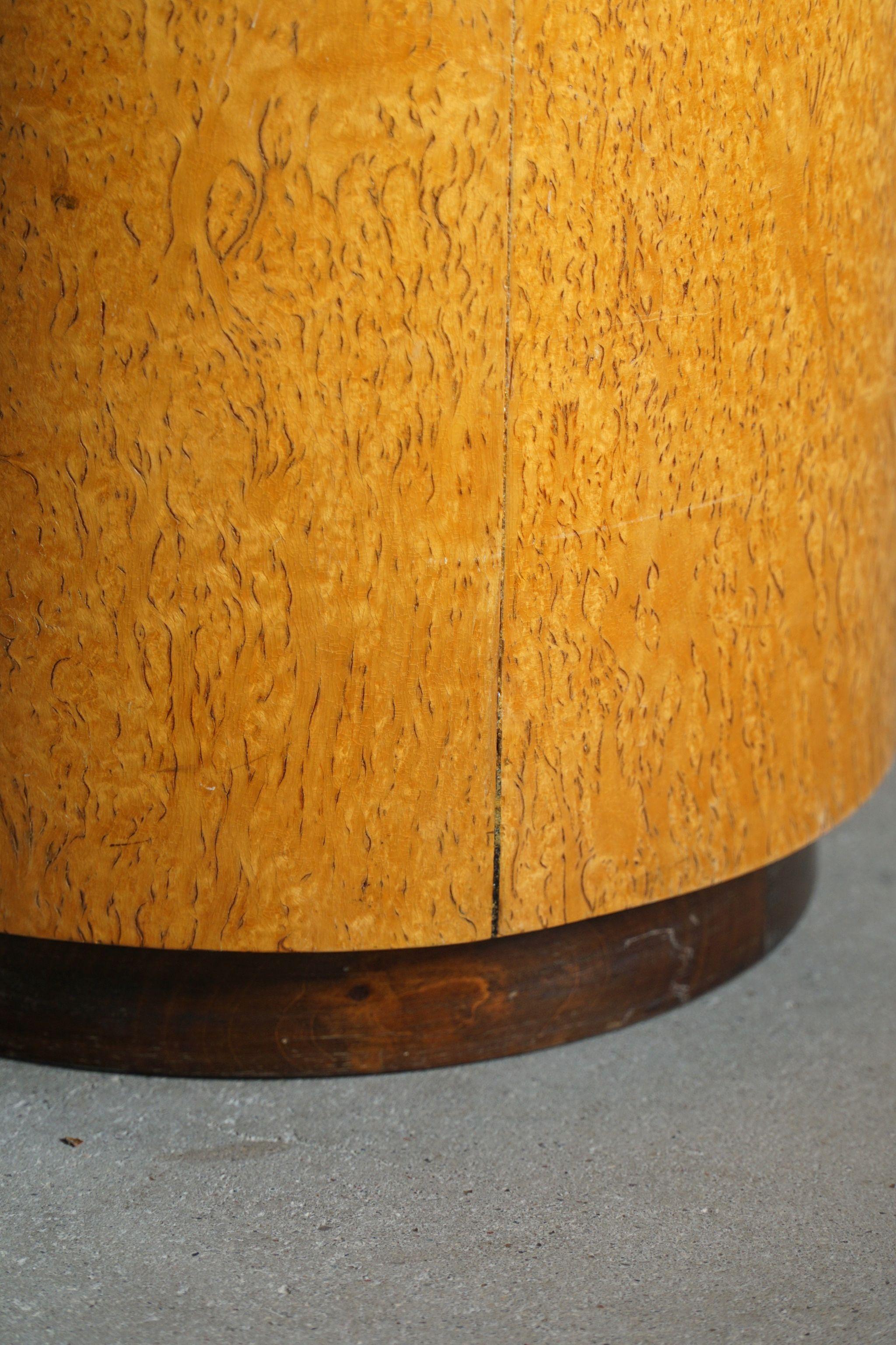 Swedish Art Deco Stool in Burl Wood, Reupholstered, Made in the Early 20th C 8