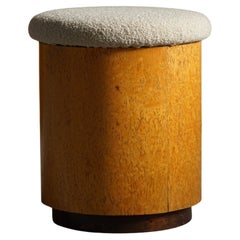 Swedish Art Deco Stool in Burl Wood, Reupholstered, Made in the Early 20th C