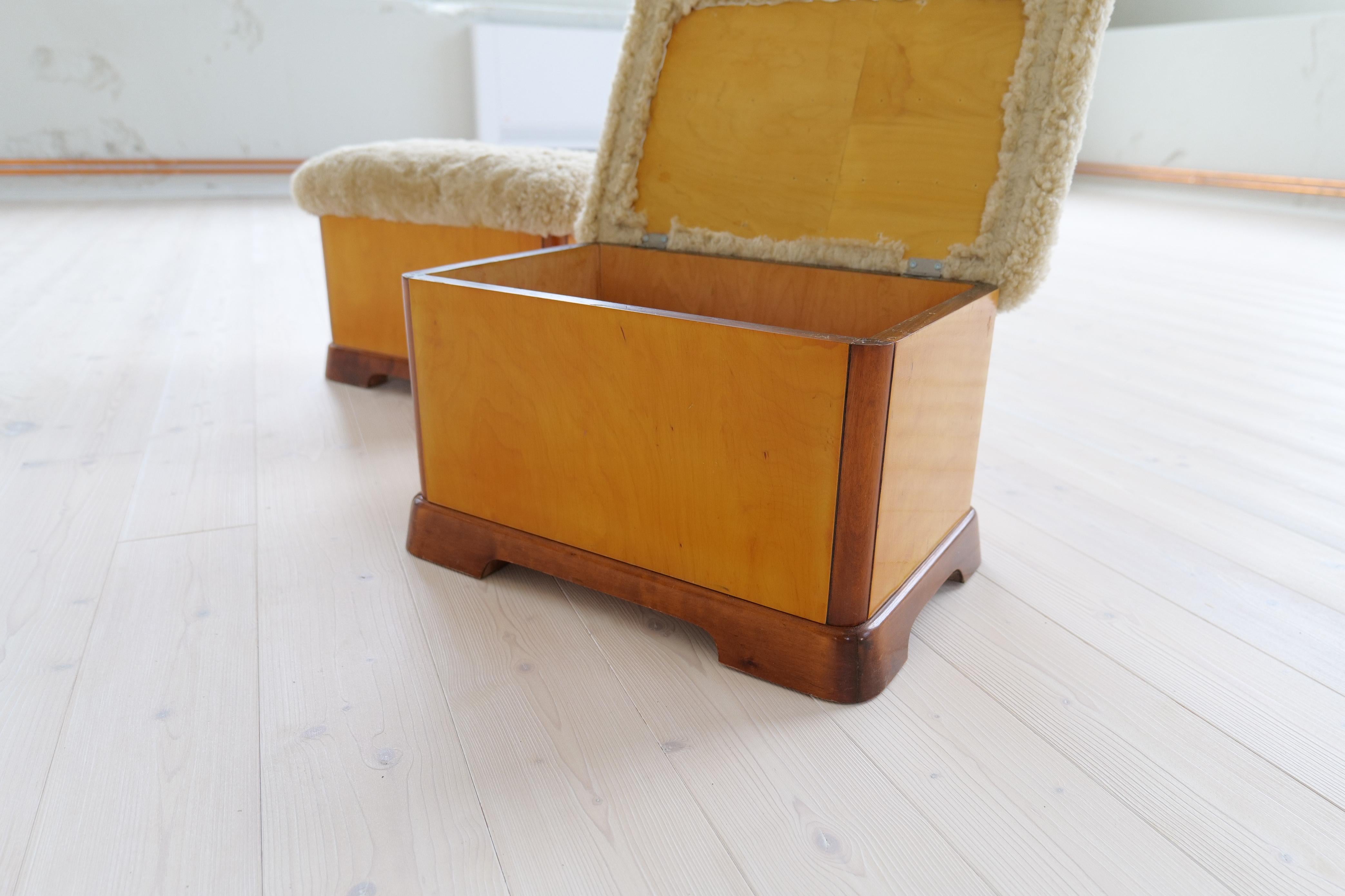 Swedish Art Deco Stools in Lacquered Birch and Sheepskin/Shearling Seat 1940s For Sale 6