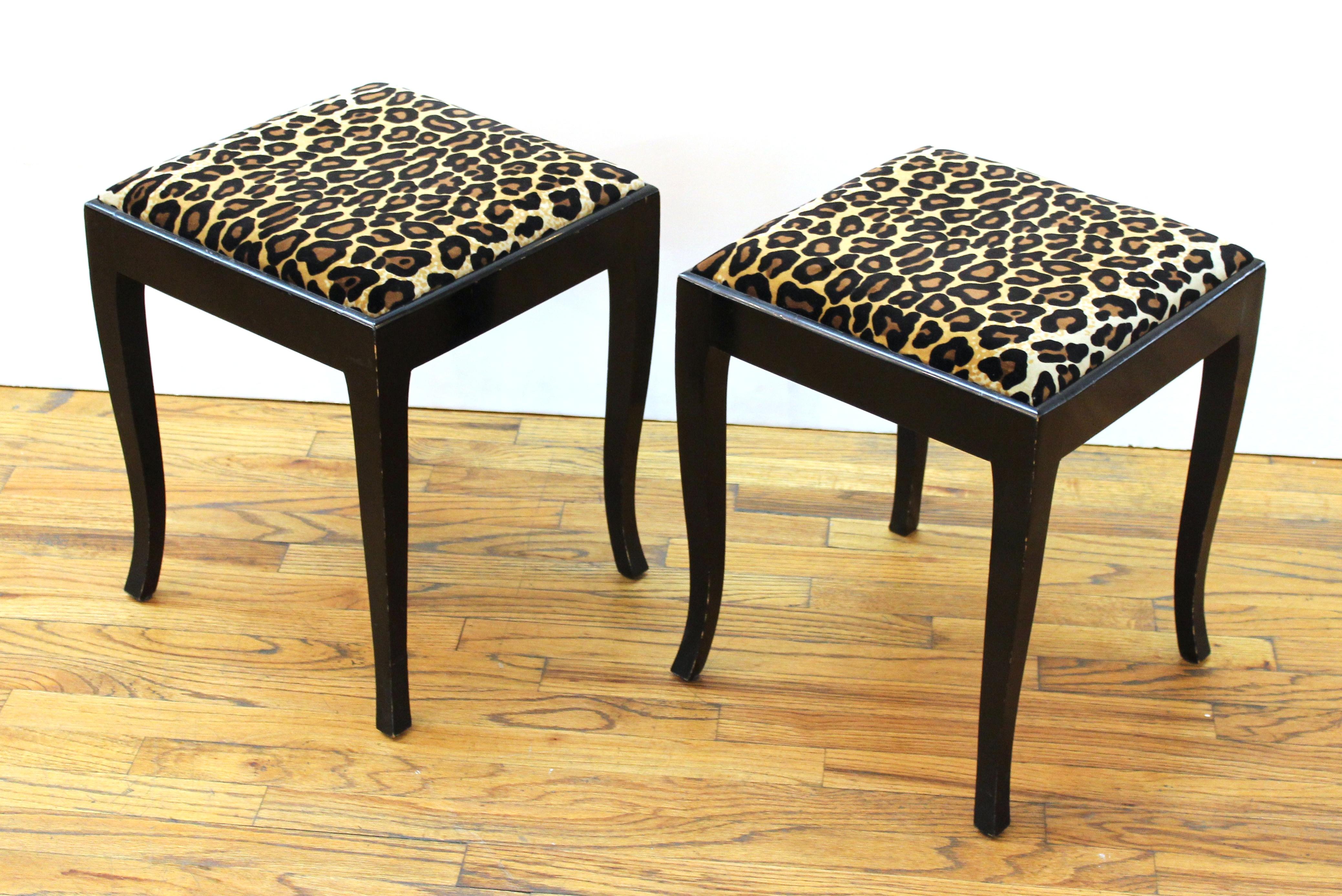 Swedish Art Deco Stools with Leopard Print Upholstery In Good Condition In New York, NY