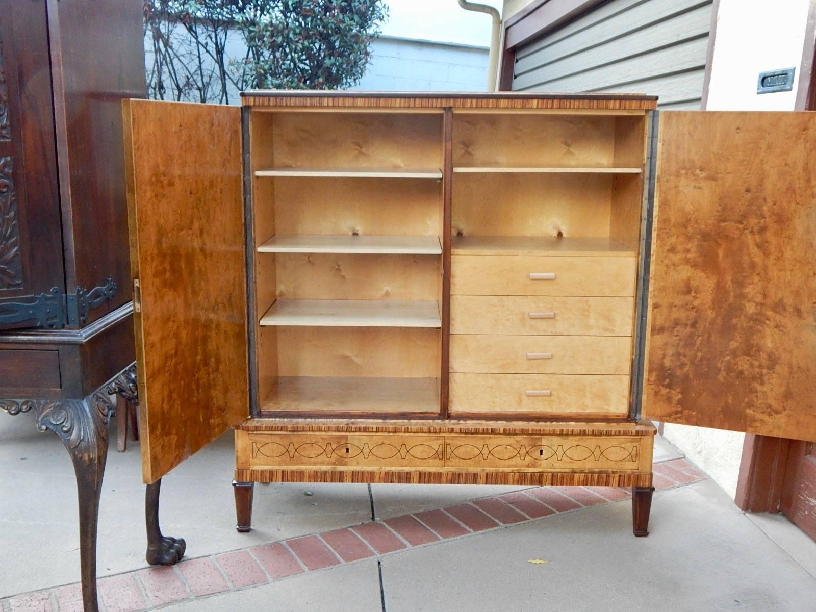 Swedish Art Deco Storage Cabinet in Highly Figured Golden Flame Birch, 1930s 4