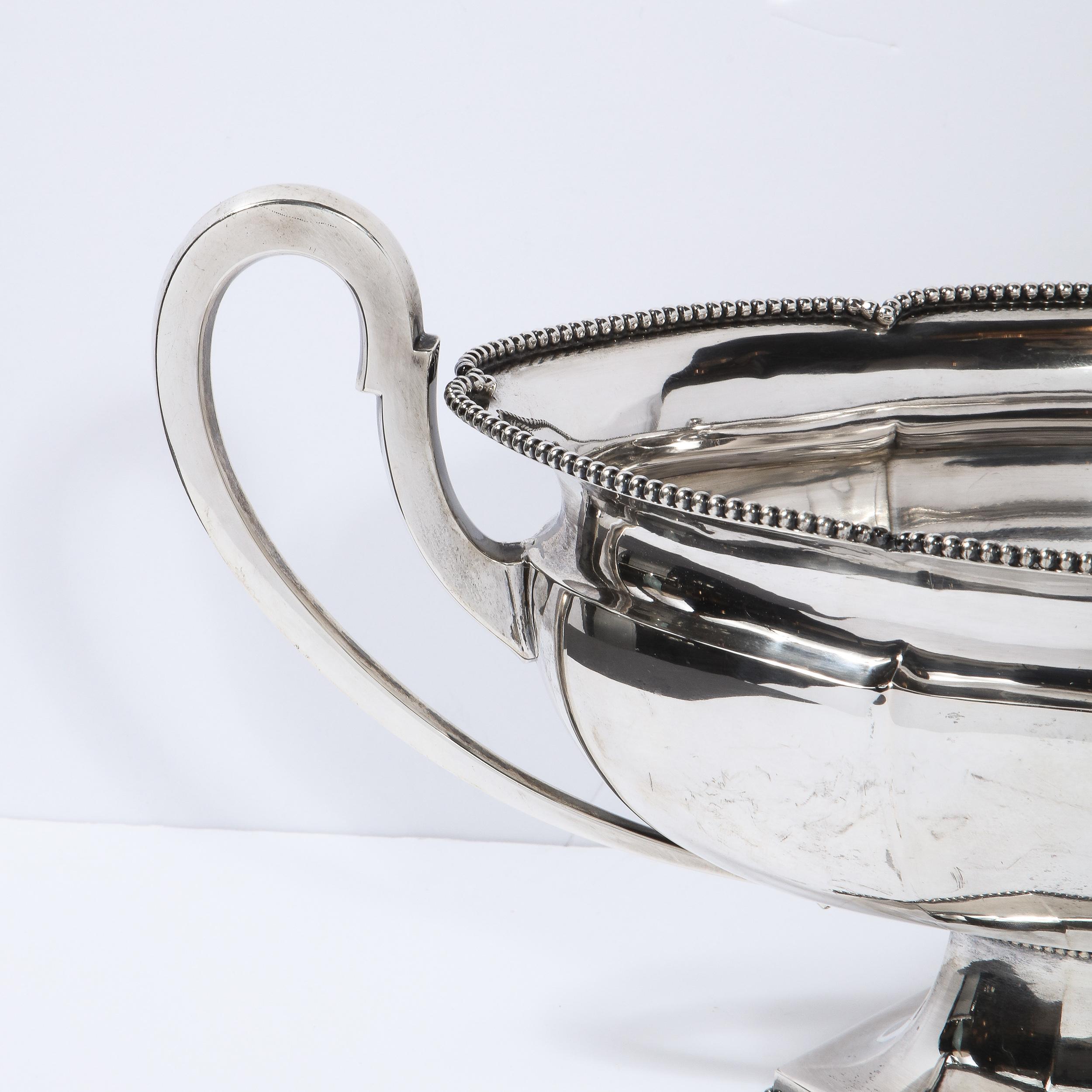 Swedish Art Deco Streamlined Silver Plate Beaded Trophy Bowl In Good Condition For Sale In New York, NY