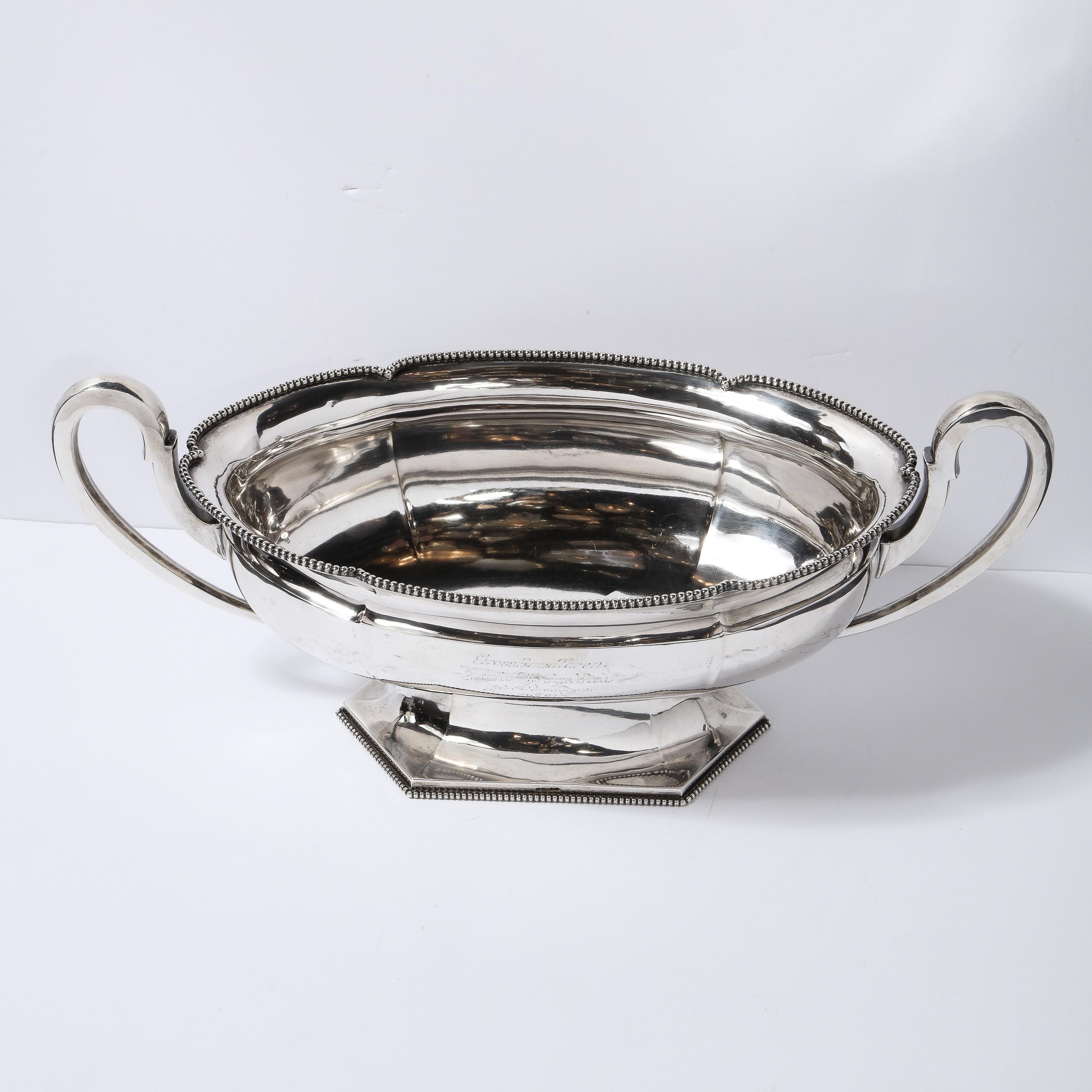 Swedish Art Deco Streamlined Silver Plate Beaded Trophy Bowl For Sale 1