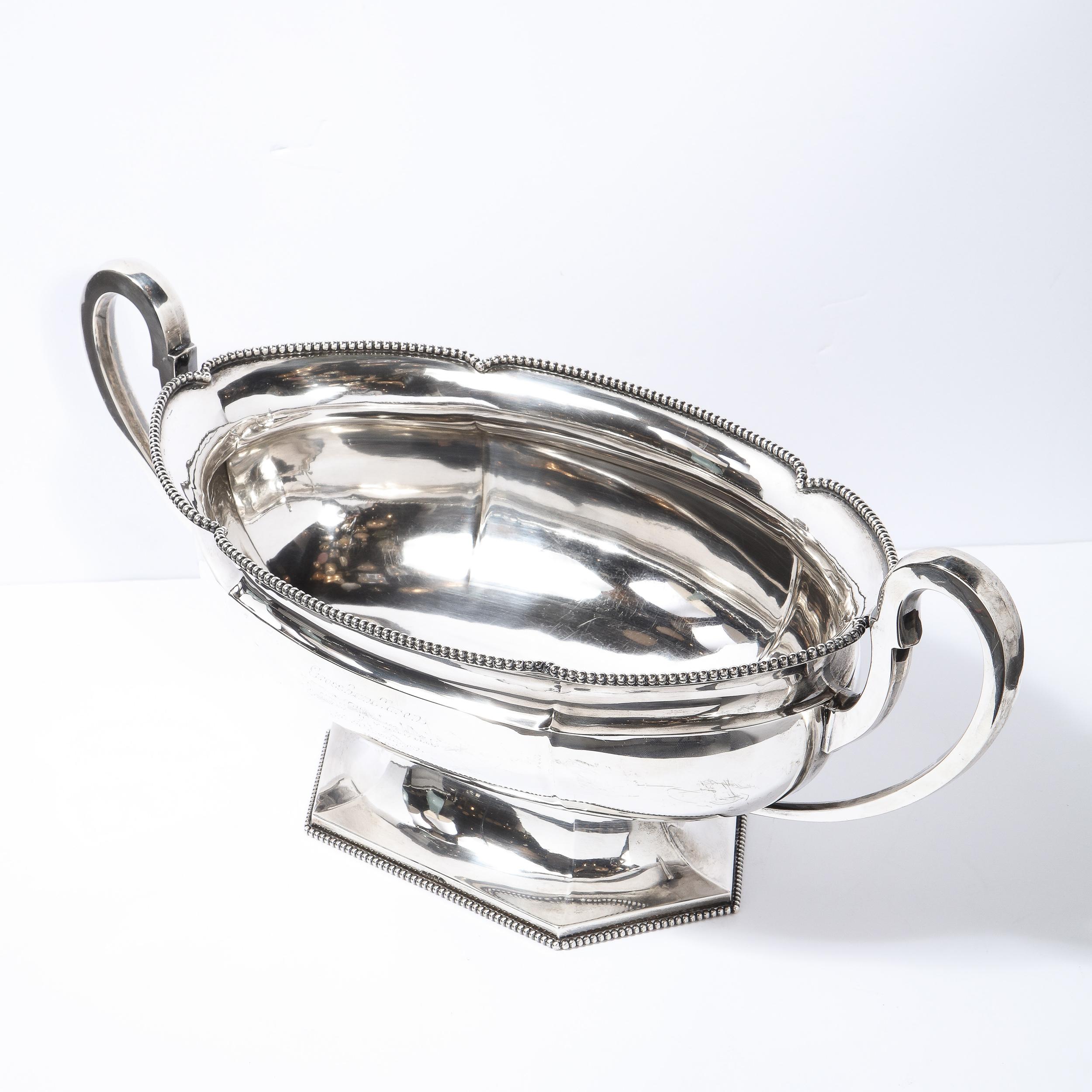 Swedish Art Deco Streamlined Silver Plate Beaded Trophy Bowl For Sale 2