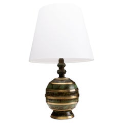 Used Swedish art deco table lamp with patinated and polished bronze