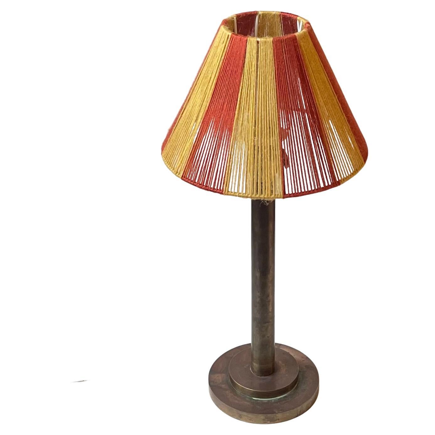Swedish Art Deco Table Lamp with Wool String Shade, 1940s For Sale