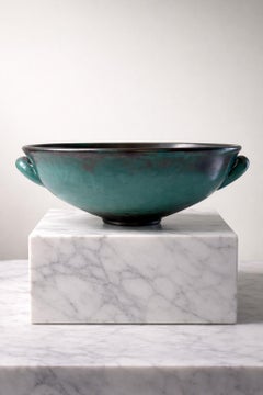 Bol suédois en céramique émaillée turquoise Art déco par Anna-Lisa Thomson pour St. Erik