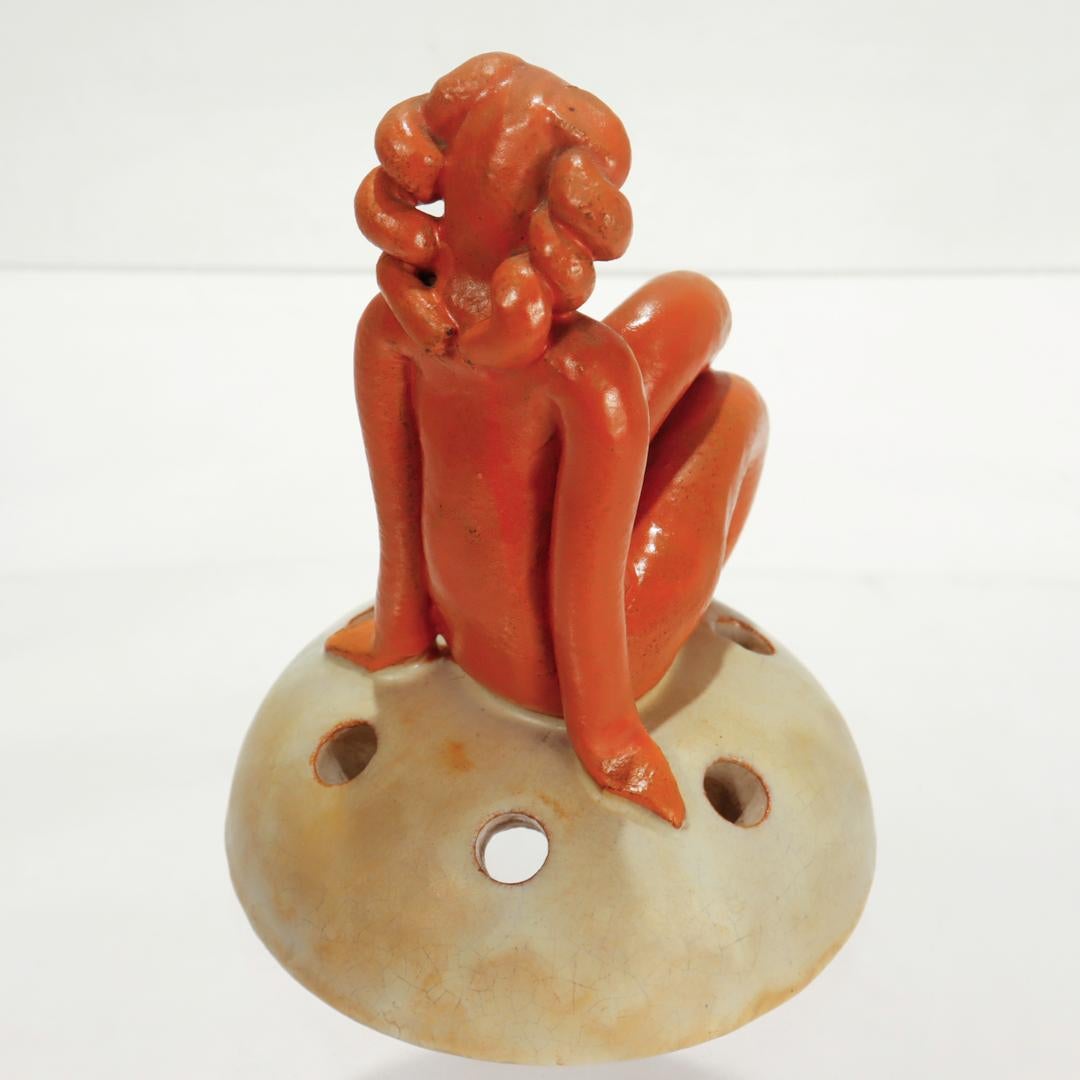 Swedish Art Deco Upasla Ekeby Art Pottery Mermaid Flower Frog by Einar Luterkort For Sale 1