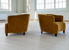 Swedish Art Deco Velvet Chairs Curved Design, 1940s