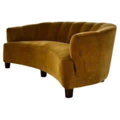 Swedish Art Deco Velvet Sofa Curved Design, 1940s