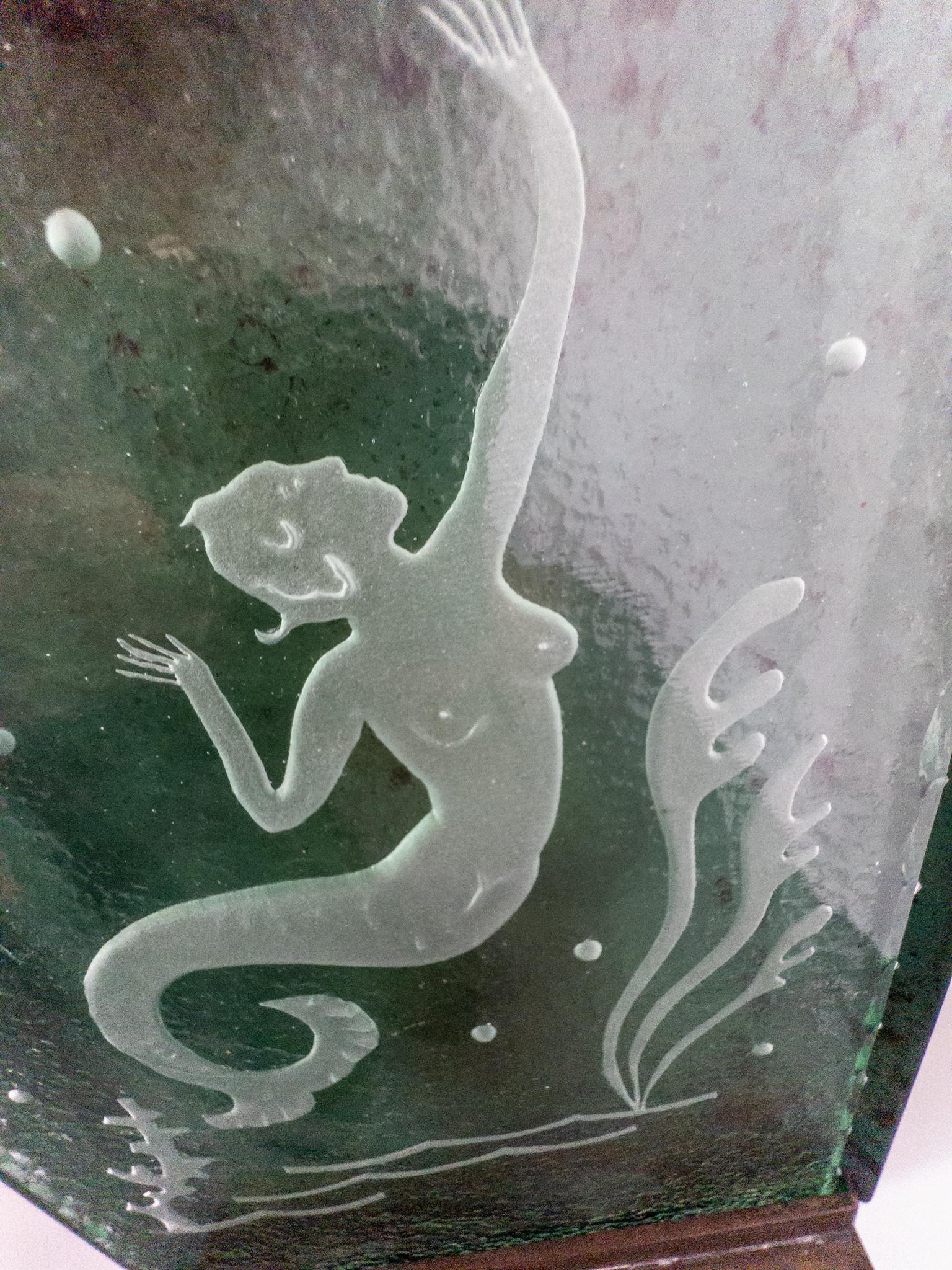Lámpara de pared Art Decó sueca con motivo de sirena grabado - Años 20-30 1