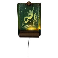 Swedish Art Deco Wall Lamp with Etched Mermaid Motif – 1920s–30s