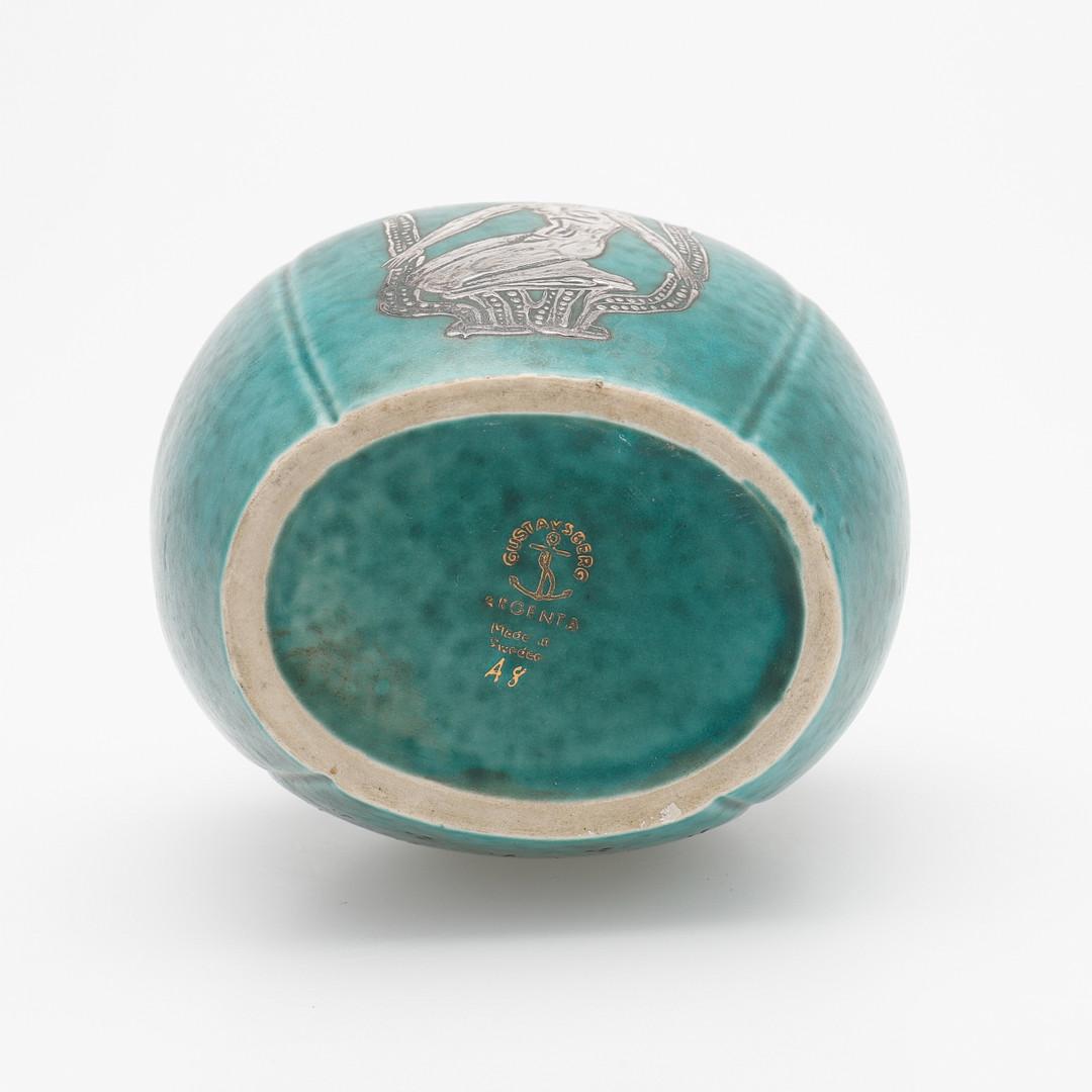 Mid-20th Century Swedish Art Deco Wilhelm Kage Argenta Turquoise and Silver Vase, 1930s For Sale